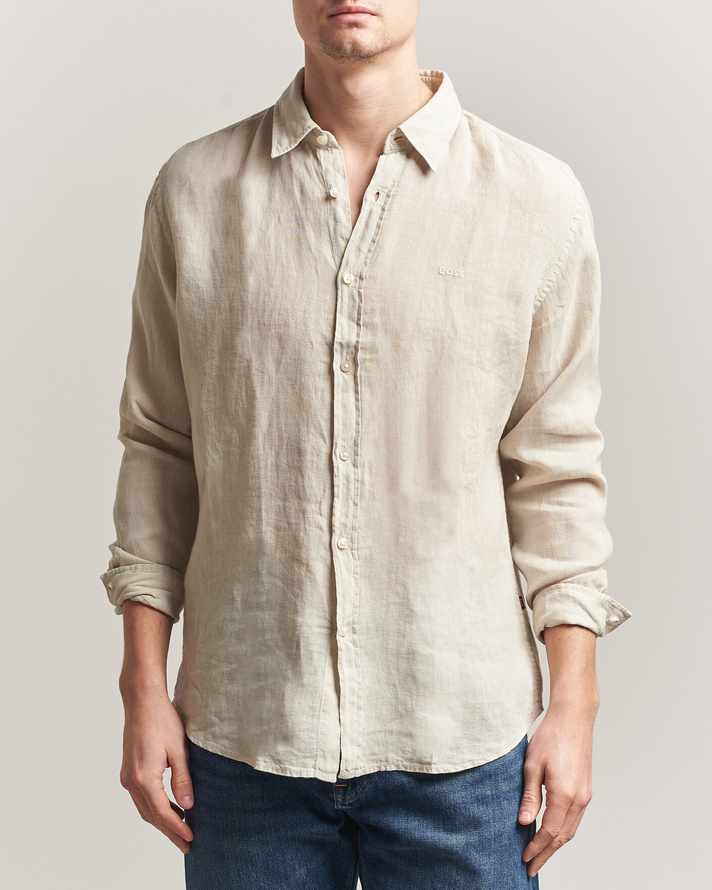 Mies | Kauluspaidat | BOSS ORANGE | Relegant Linen Shirt Light Beige