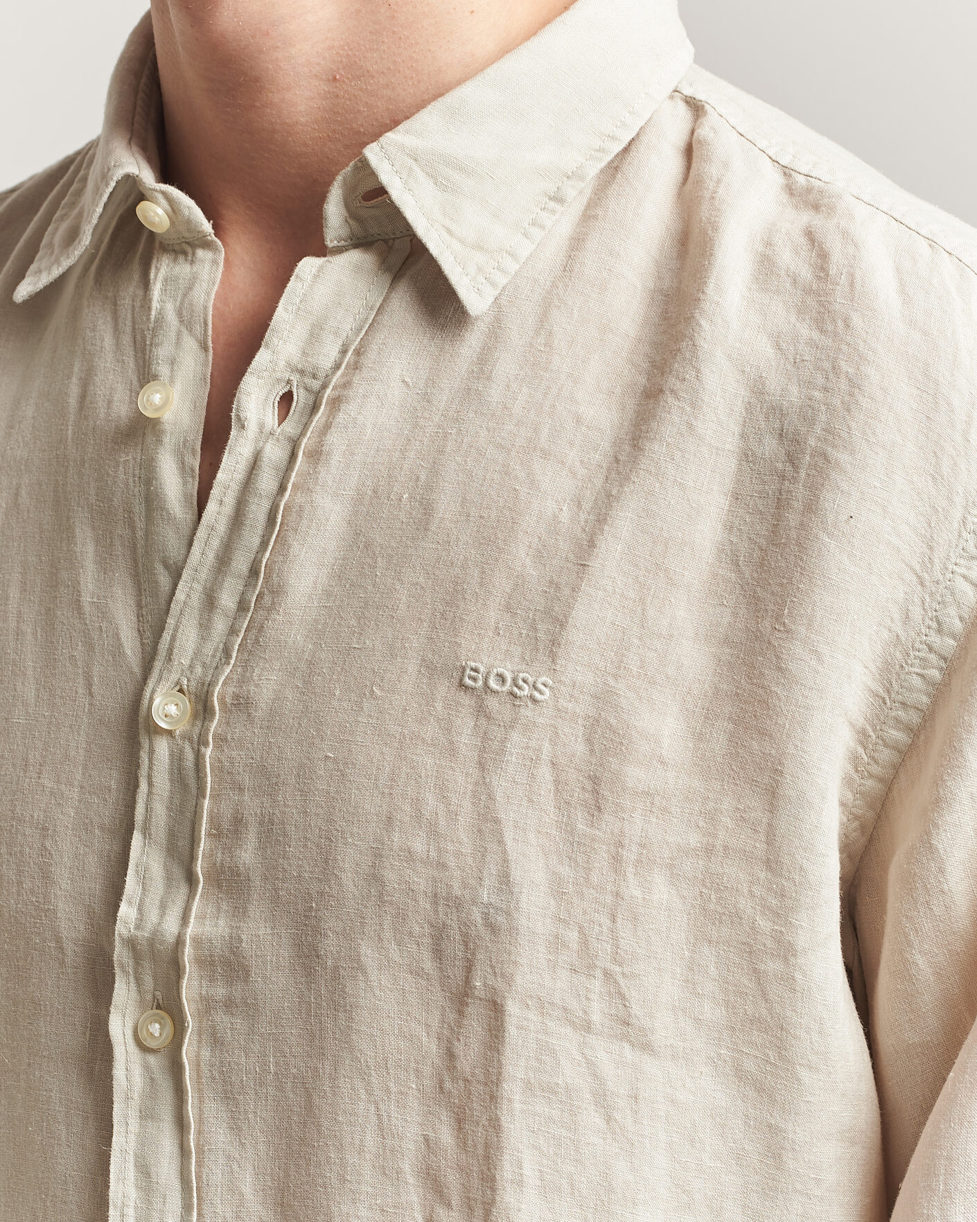 Mies | Kauluspaidat | BOSS ORANGE | Relegant Linen Shirt Light Beige
