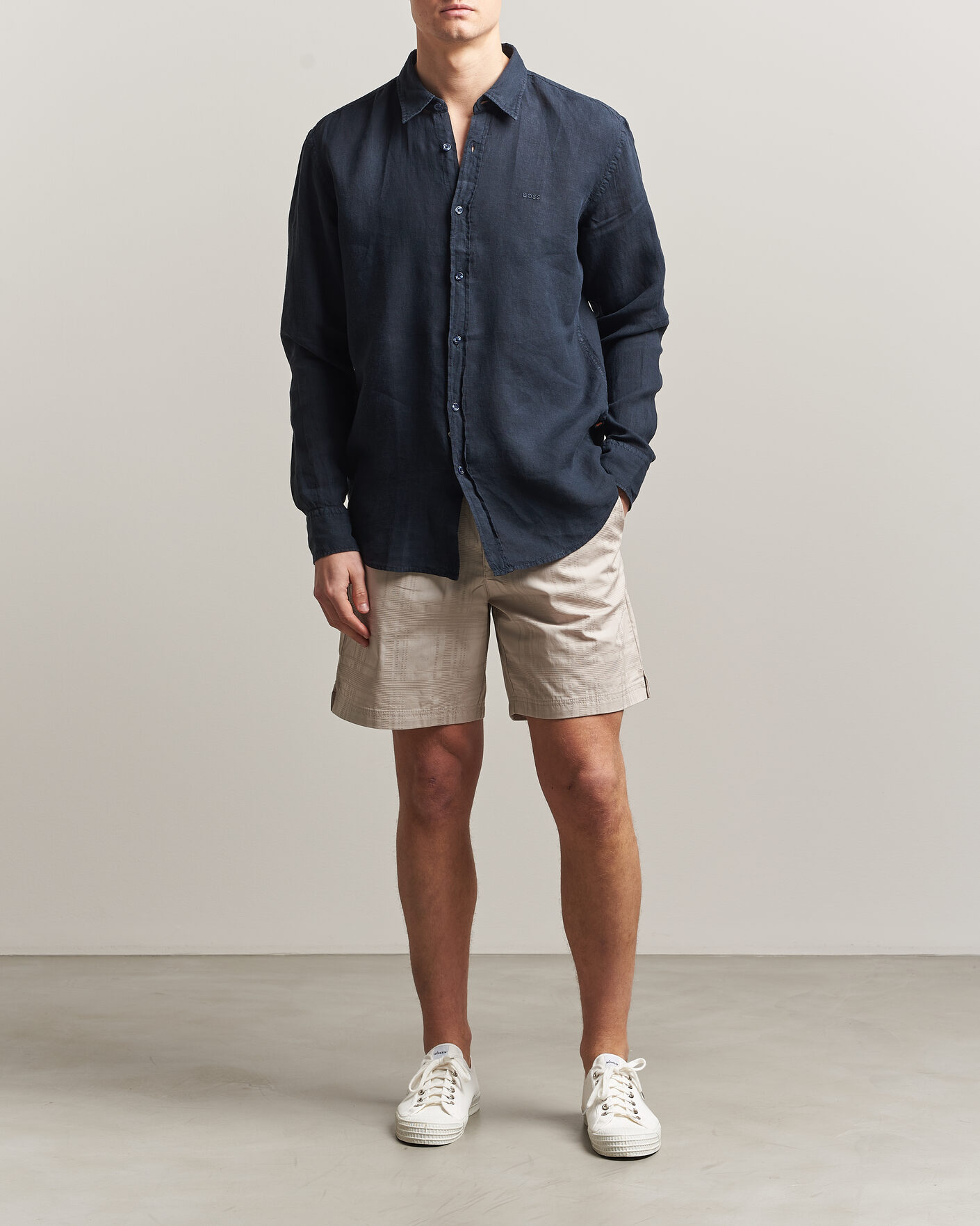 Mies | Kauluspaidat | BOSS ORANGE | Relegant Linen Shirt Dark Blue