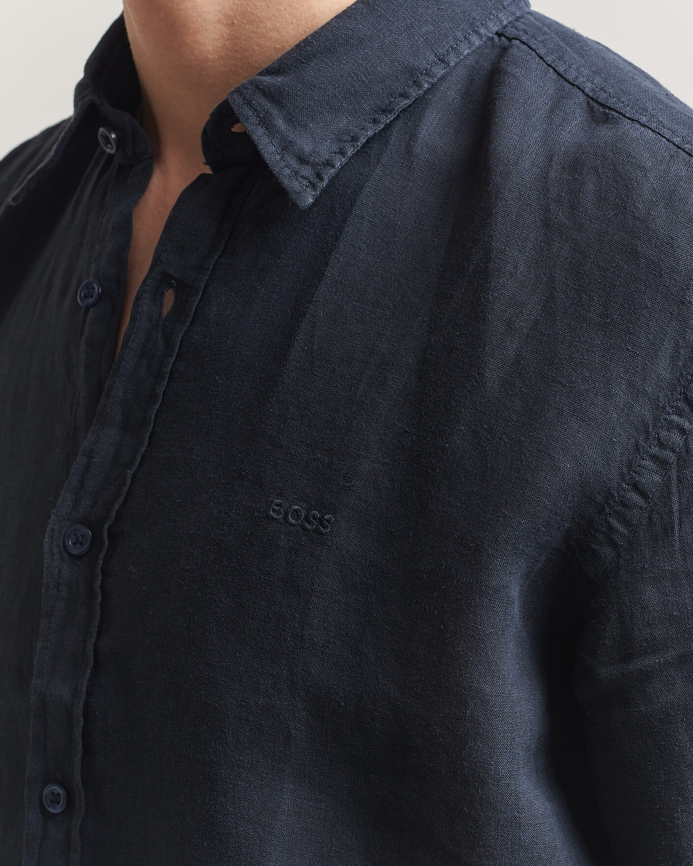 Mies | Kauluspaidat | BOSS ORANGE | Relegant Linen Shirt Dark Blue