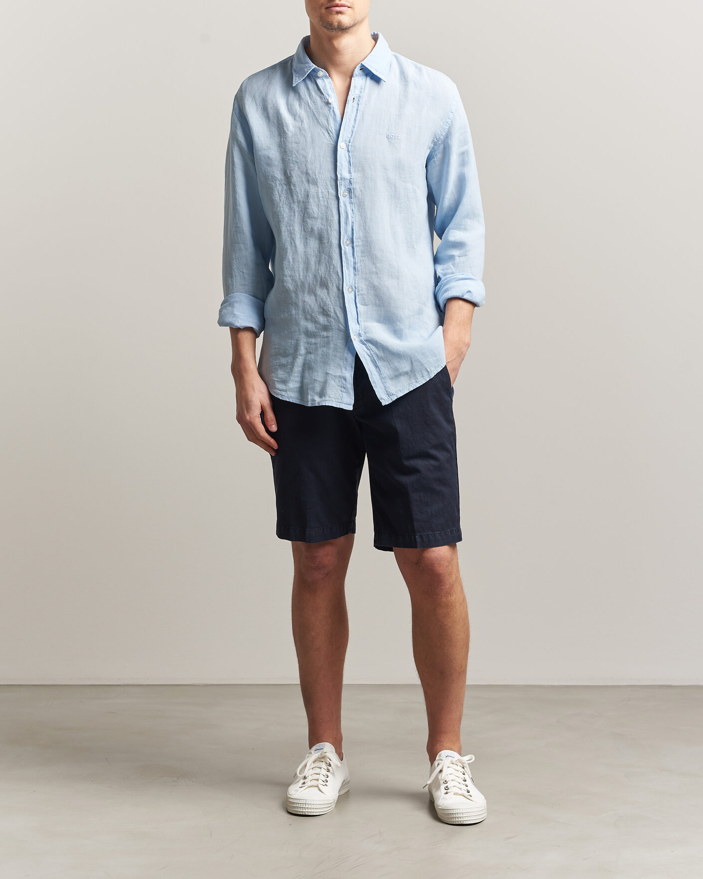 Mies | Kauluspaidat | BOSS ORANGE | Relegant Linen Shirt Light Blue