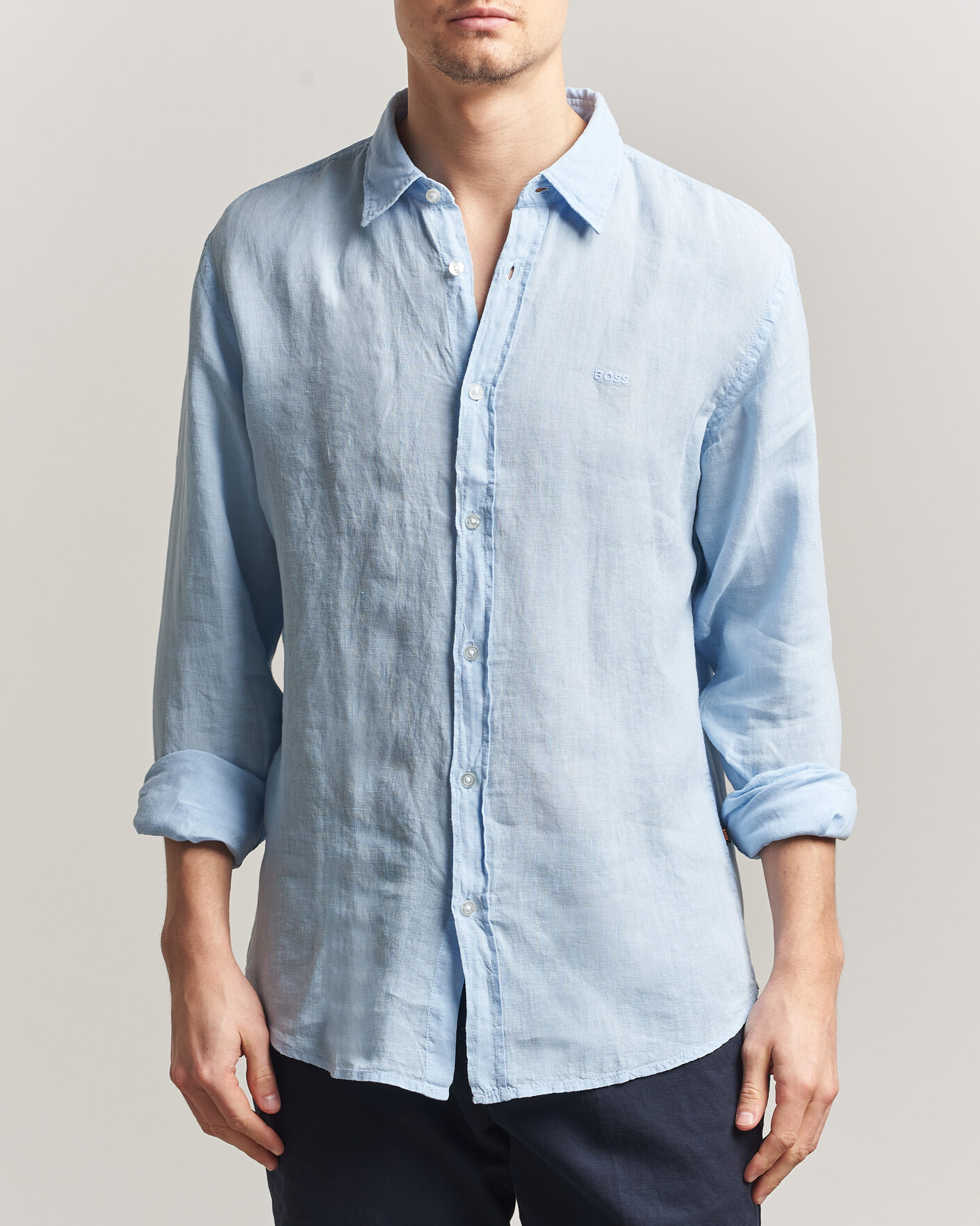 Mies | Kauluspaidat | BOSS ORANGE | Relegant Linen Shirt Light Blue