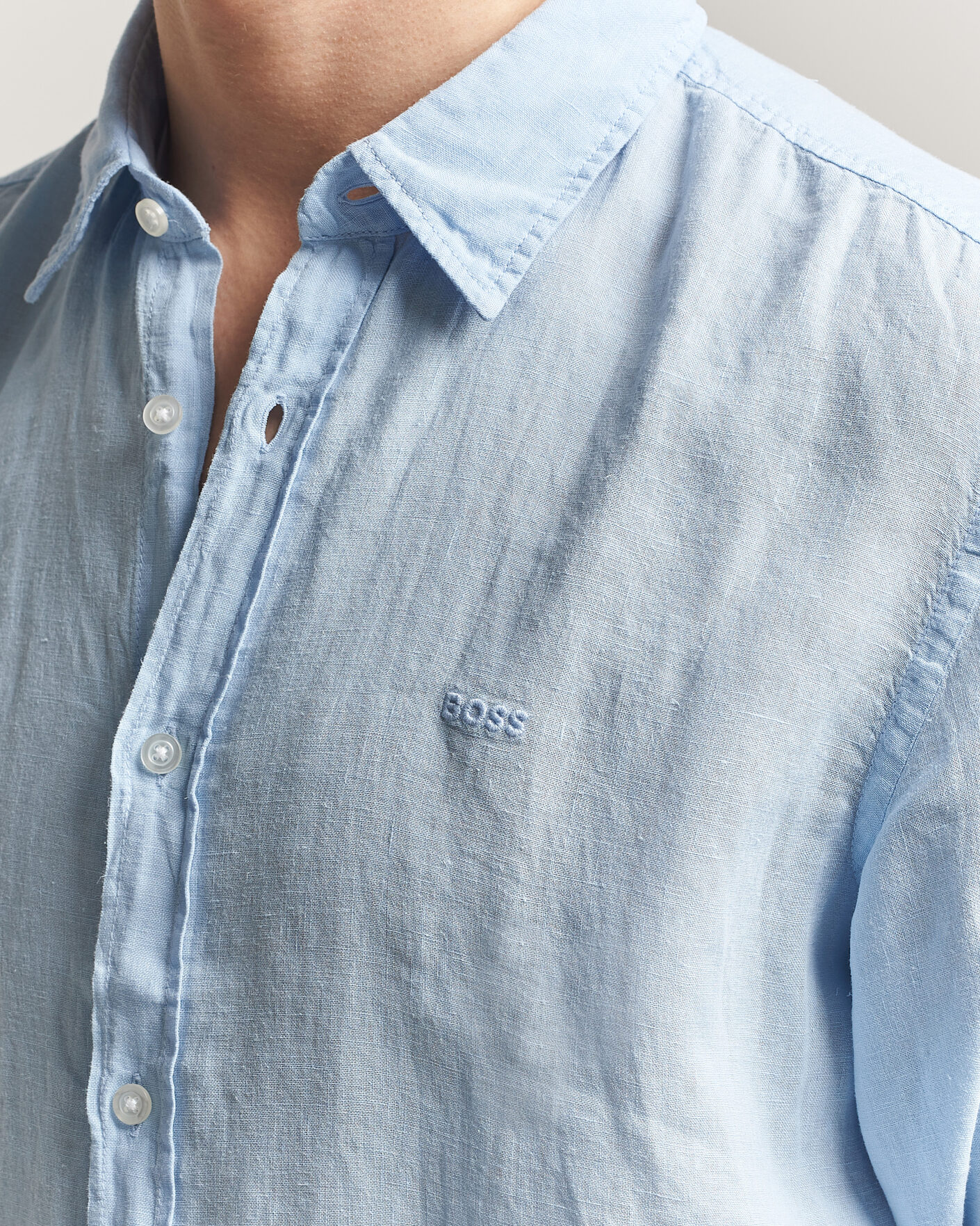 Mies | Kauluspaidat | BOSS ORANGE | Relegant Linen Shirt Light Blue