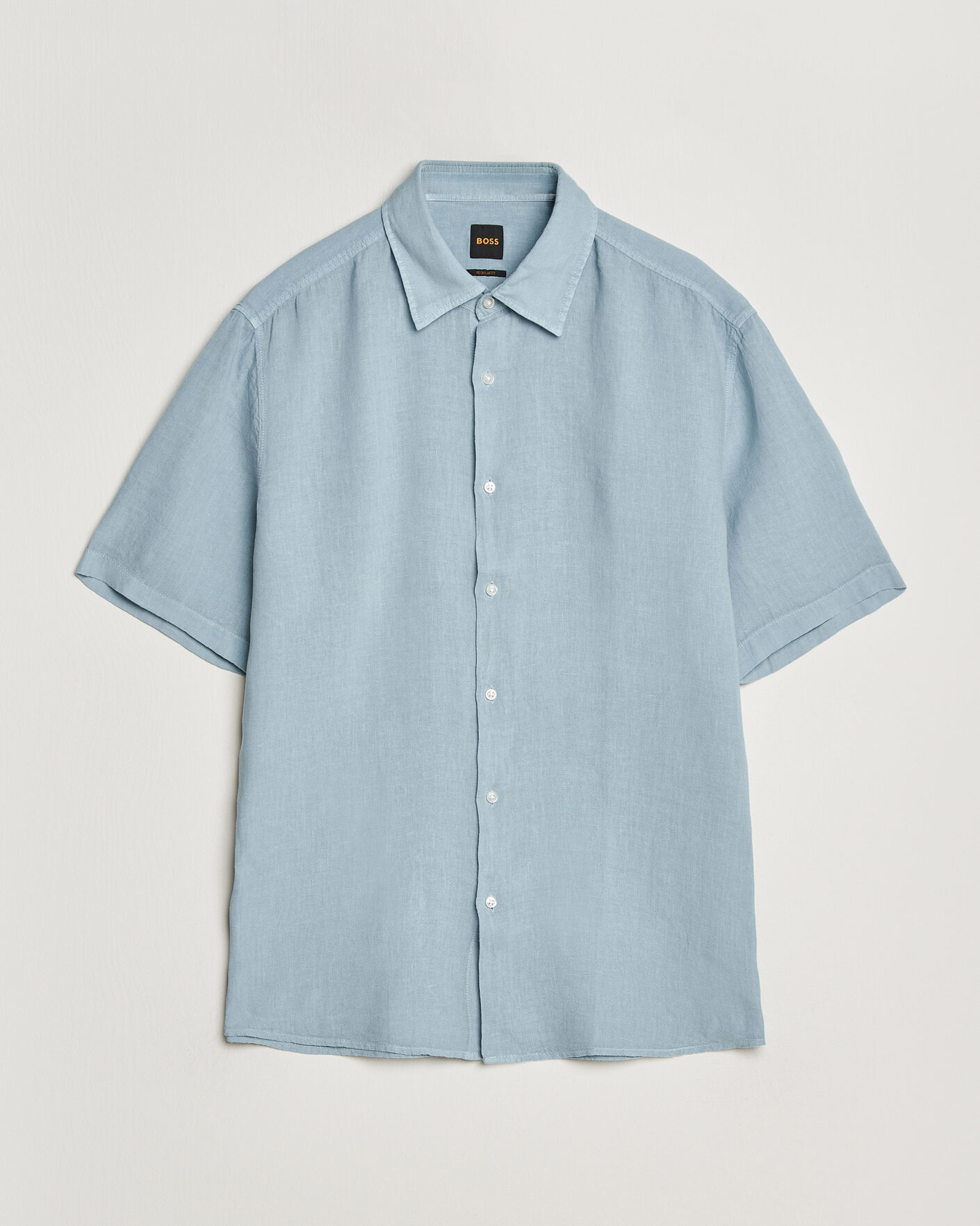 Mies | Kauluspaidat | BOSS ORANGE | Rash Linen Short Sleeve Shirt Light Blue