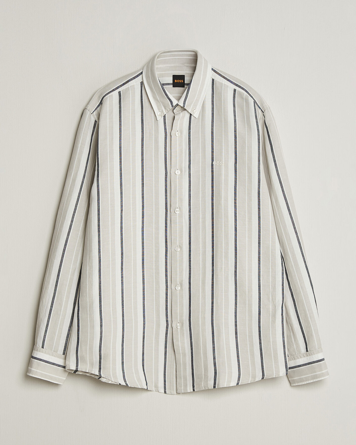 Mies | Kauluspaidat | BOSS ORANGE | Ricoplus Linen/Cotton Striped Shirt Beige