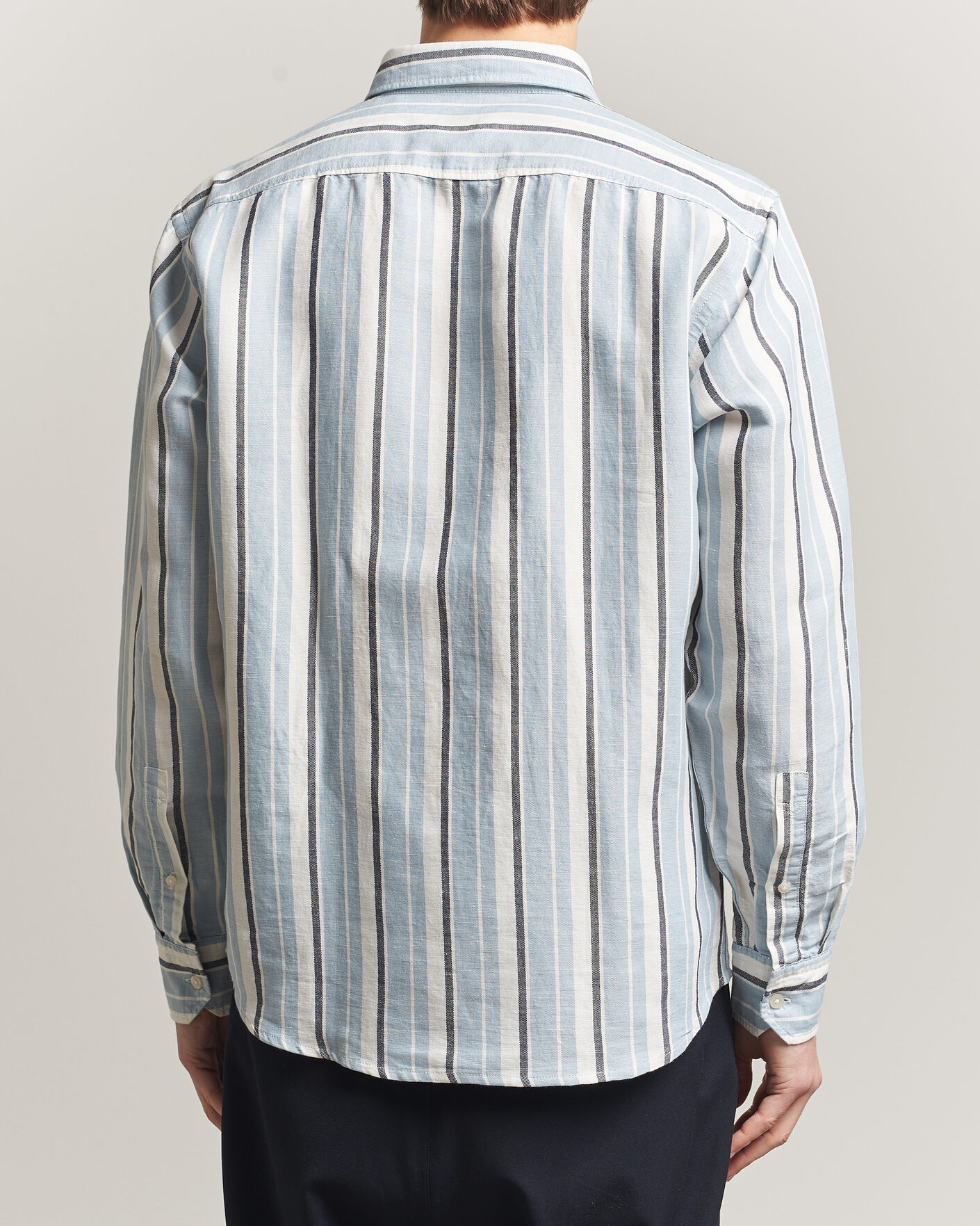 Mies | Kauluspaidat | BOSS ORANGE | Ricoplus Linen/Cotton Striped Shirt Light Blue