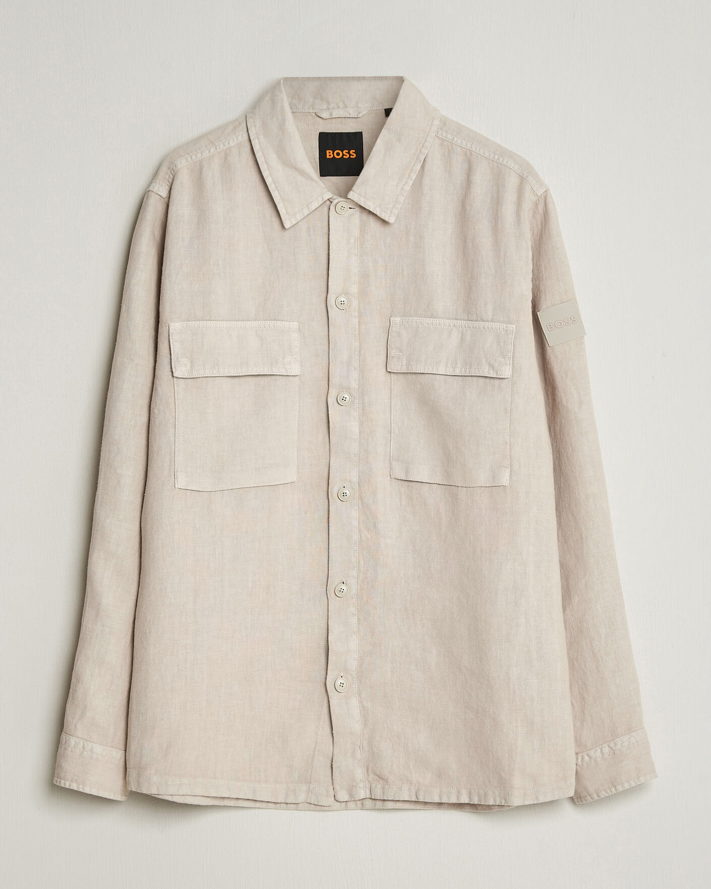 Mies | Kauluspaidat | BOSS ORANGE | Locky Linen Overshirt Beige
