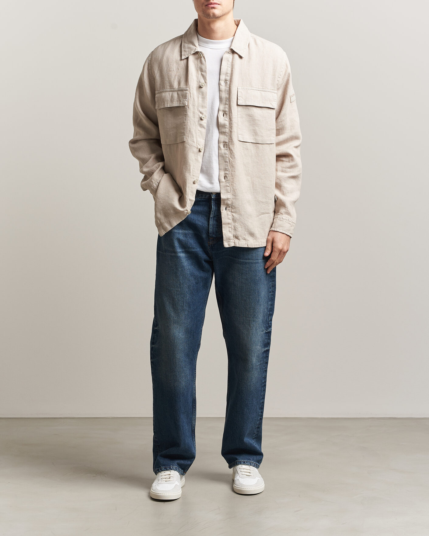 Mies | Kauluspaidat | BOSS ORANGE | Locky Linen Overshirt Beige