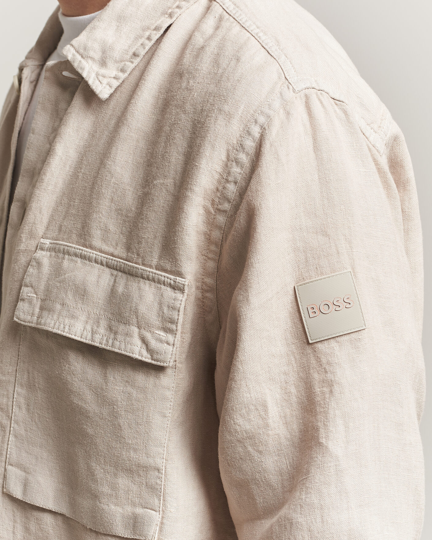 Mies | Kauluspaidat | BOSS ORANGE | Locky Linen Overshirt Beige