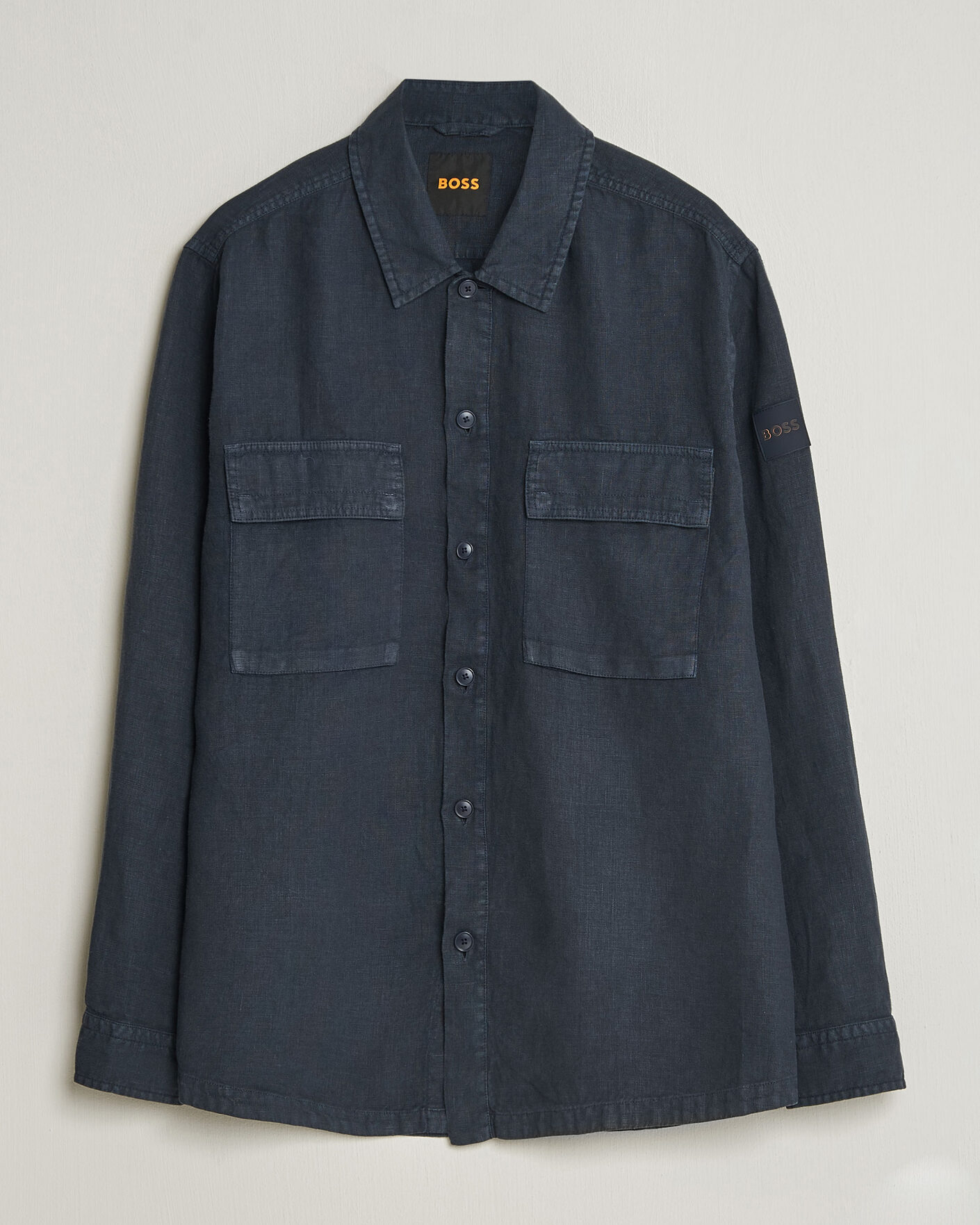 Mies | Kauluspaidat | BOSS ORANGE | Locky Linen Overshirt Dark Blue