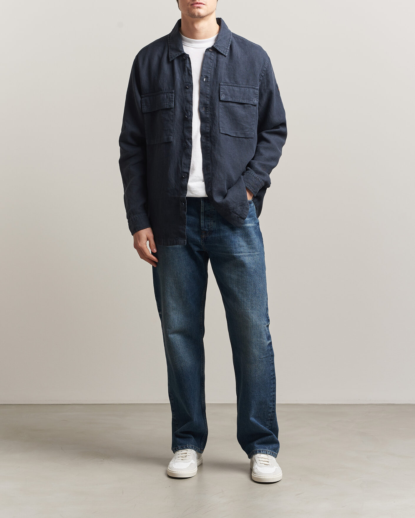Mies | Kauluspaidat | BOSS ORANGE | Locky Linen Overshirt Dark Blue