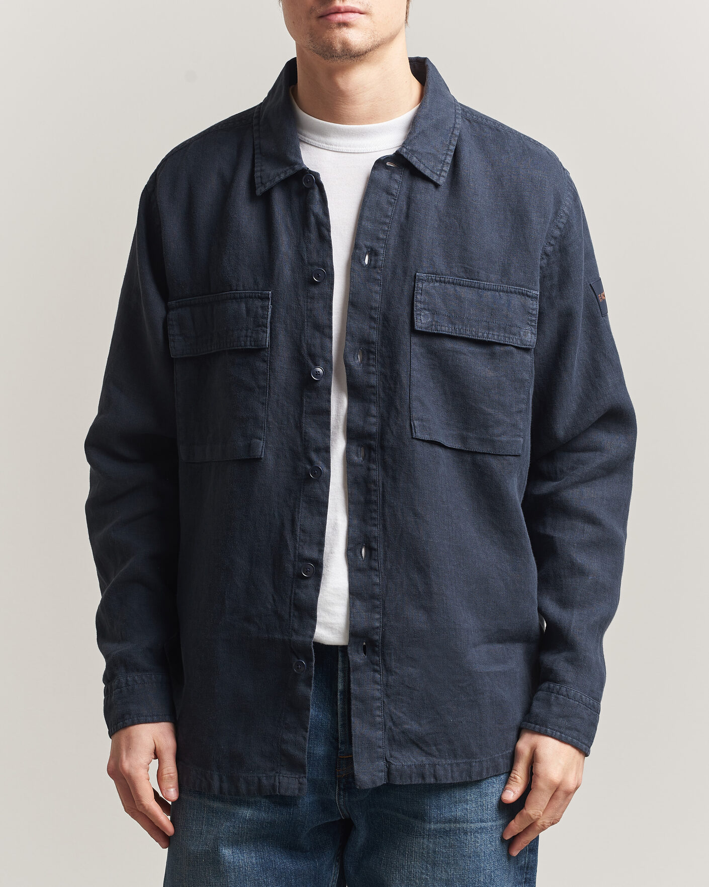 Mies | Kauluspaidat | BOSS ORANGE | Locky Linen Overshirt Dark Blue