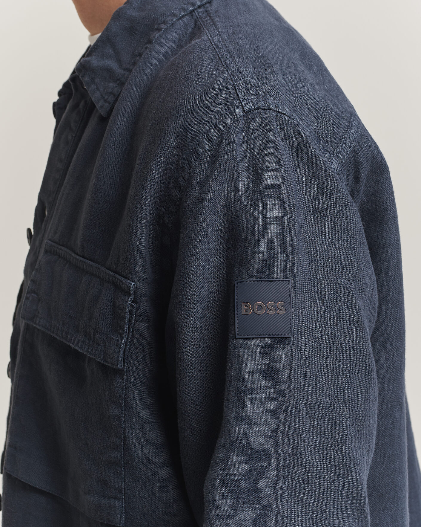 Mies | Kauluspaidat | BOSS ORANGE | Locky Linen Overshirt Dark Blue