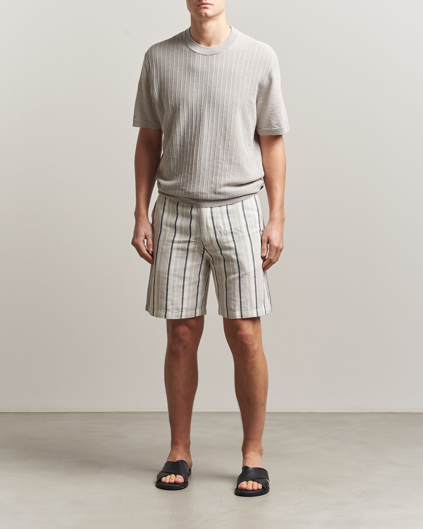 Mies | T-paidat | BOSS ORANGE | Kajordino Linen/Cotton Knitted T-Shirt Beige