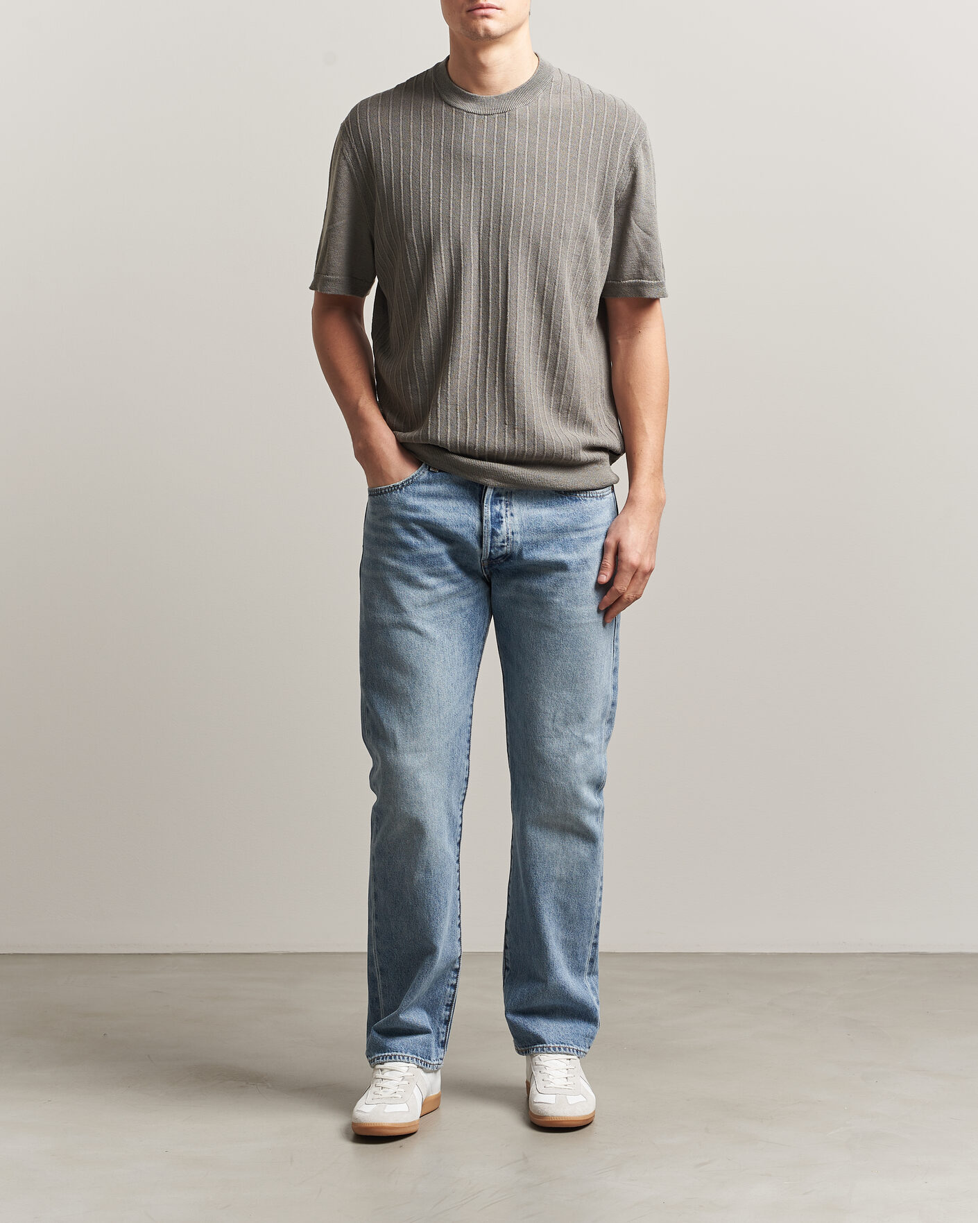 Mies | T-paidat | BOSS ORANGE | Kajordino Linen/Cotton Knitted T-Shirt Green