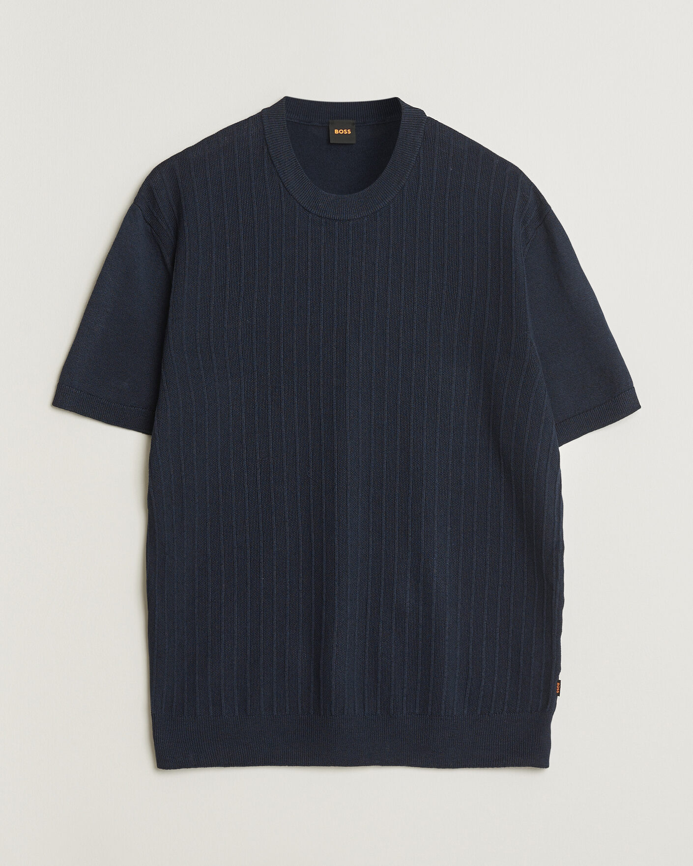 Mies | T-paidat | BOSS ORANGE | Kajordino Linen/Cotton Knitted T-Shirt Dark Blue