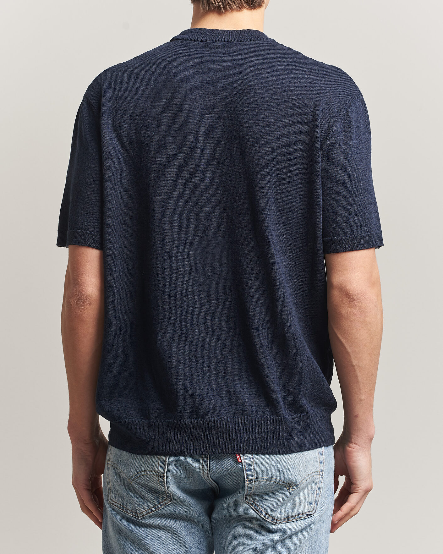 Mies | T-paidat | BOSS ORANGE | Kajordino Linen/Cotton Knitted T-Shirt Dark Blue