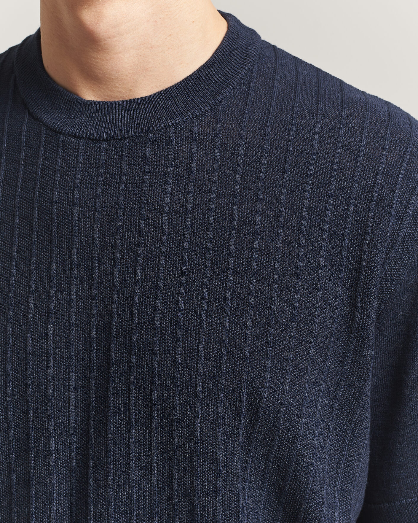 Mies | T-paidat | BOSS ORANGE | Kajordino Linen/Cotton Knitted T-Shirt Dark Blue