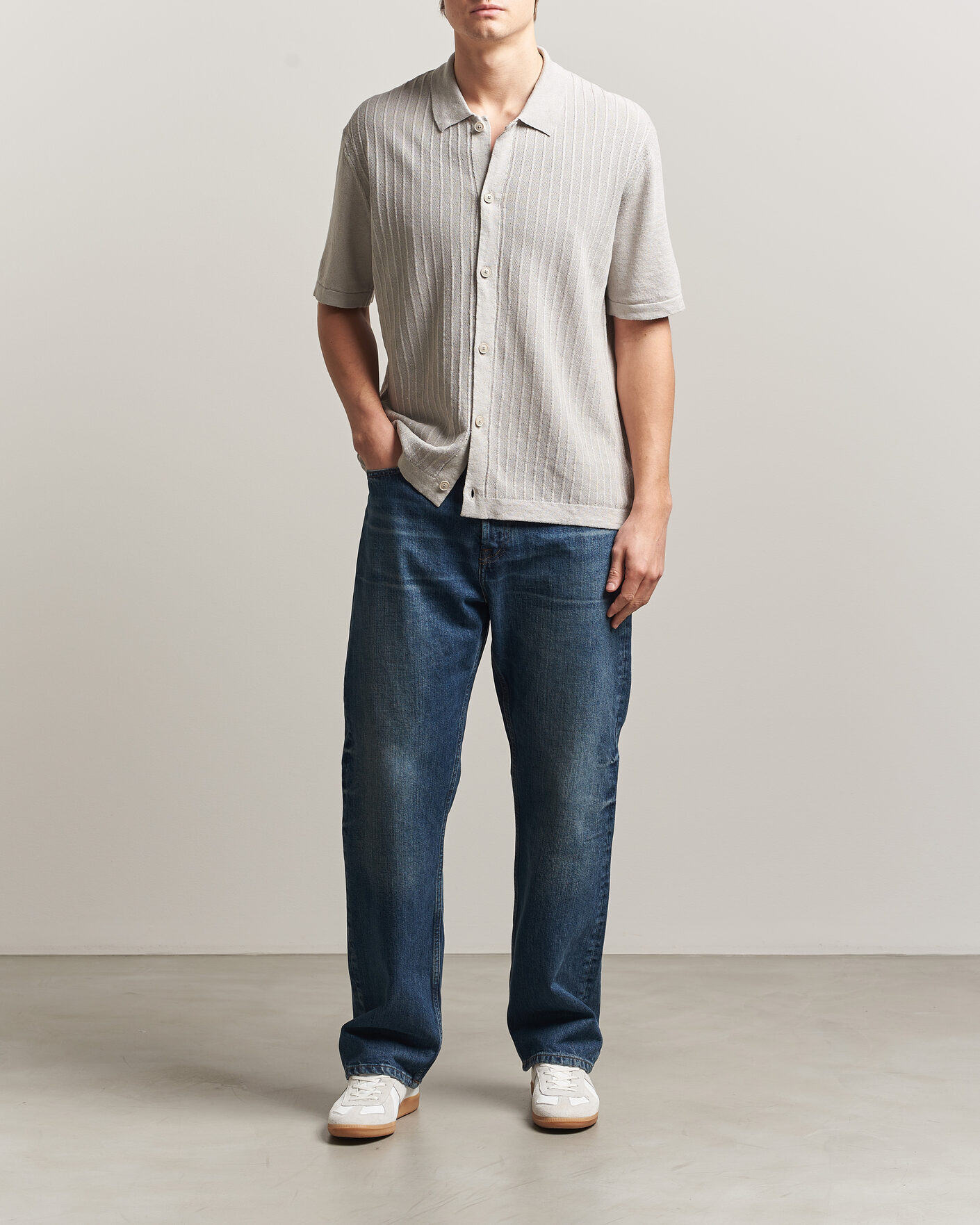 Mies | Kauluspaidat | BOSS ORANGE | Amicino Linen/Cotton Knitted Shirt Beige