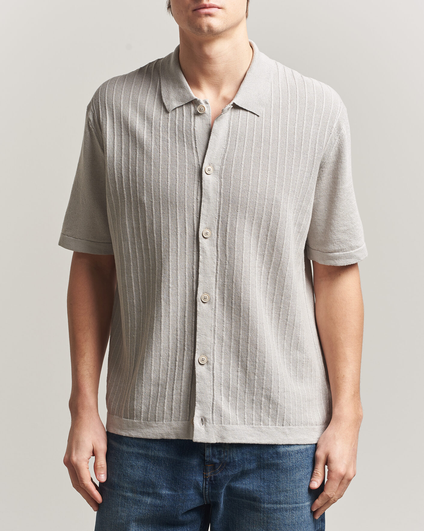 Mies | Kauluspaidat | BOSS ORANGE | Amicino Linen/Cotton Knitted Shirt Beige