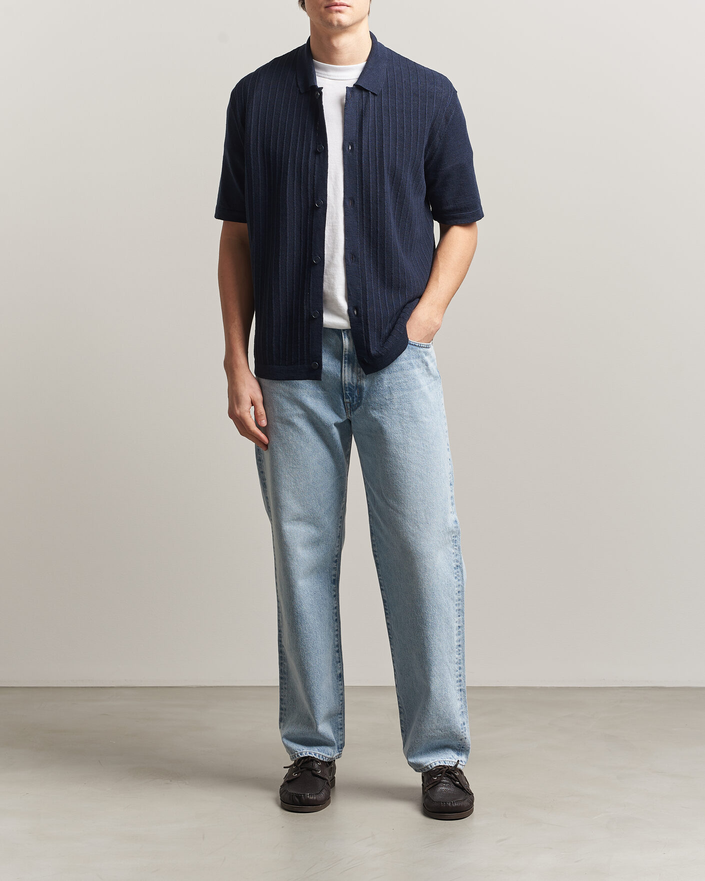 Mies | Kauluspaidat | BOSS ORANGE | Amicino Linen/Cotton Knitted Shirt Dark Blue