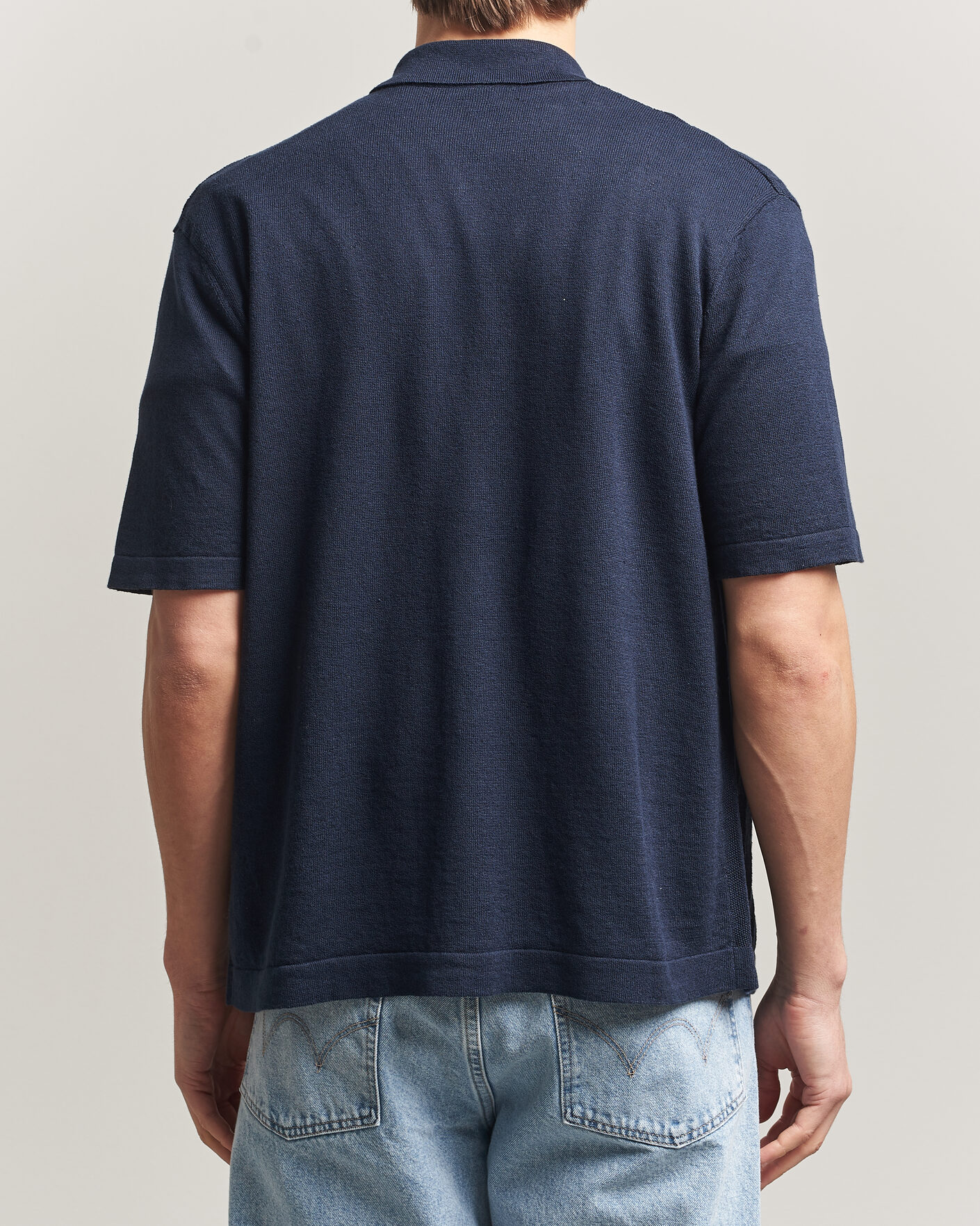 Mies | Kauluspaidat | BOSS ORANGE | Amicino Linen/Cotton Knitted Shirt Dark Blue