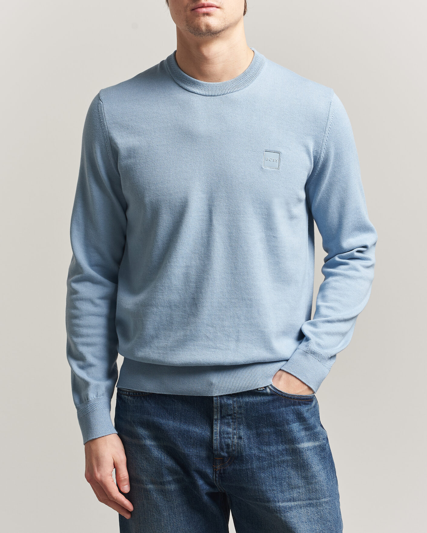 Mies | Puserot | BOSS ORANGE | Kanovano Knitted Sweater Light Blue