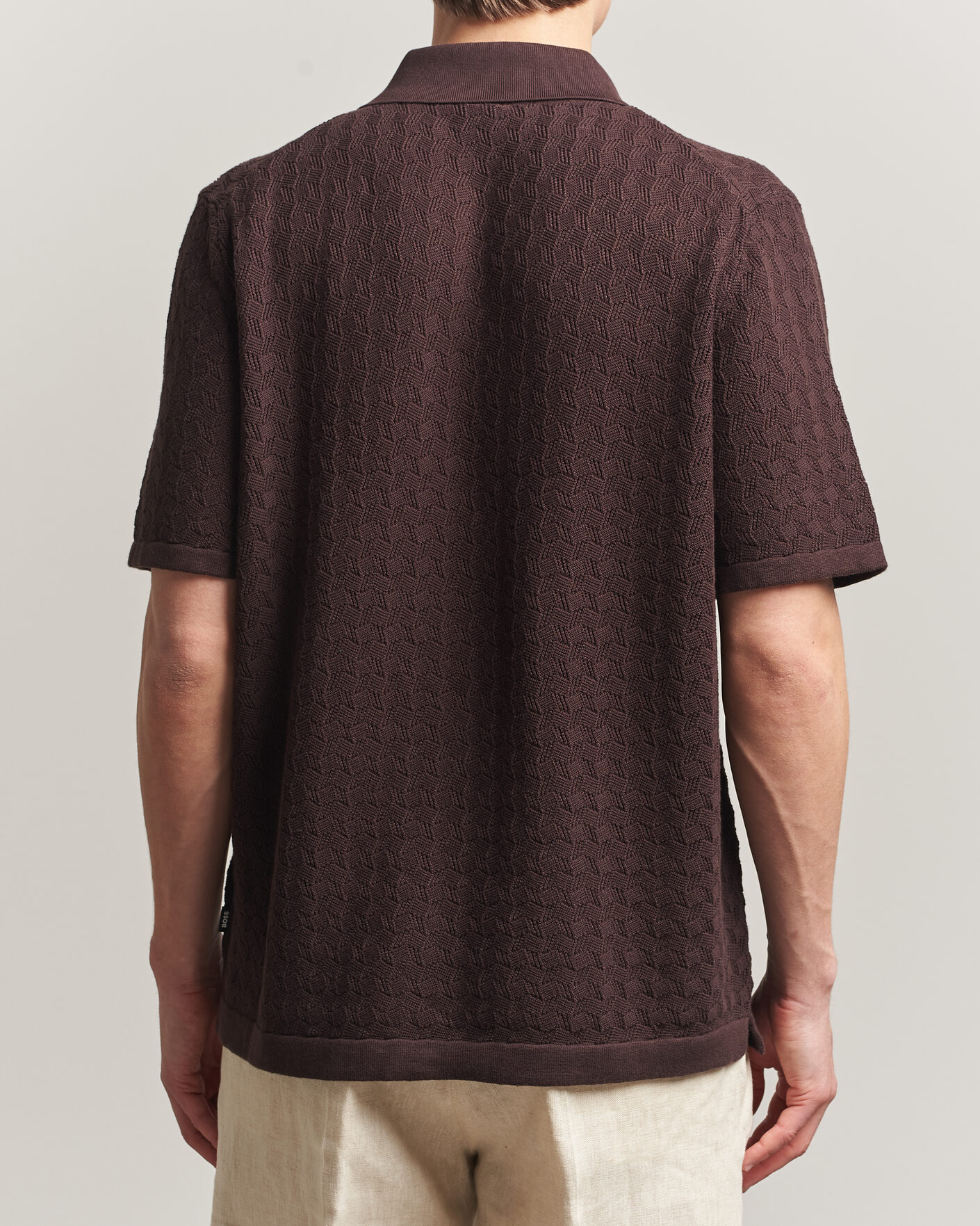 Mies | Kauluspaidat | BOSS BLACK | Nappo Knitted Short Sleeve Shirt Dark Brown