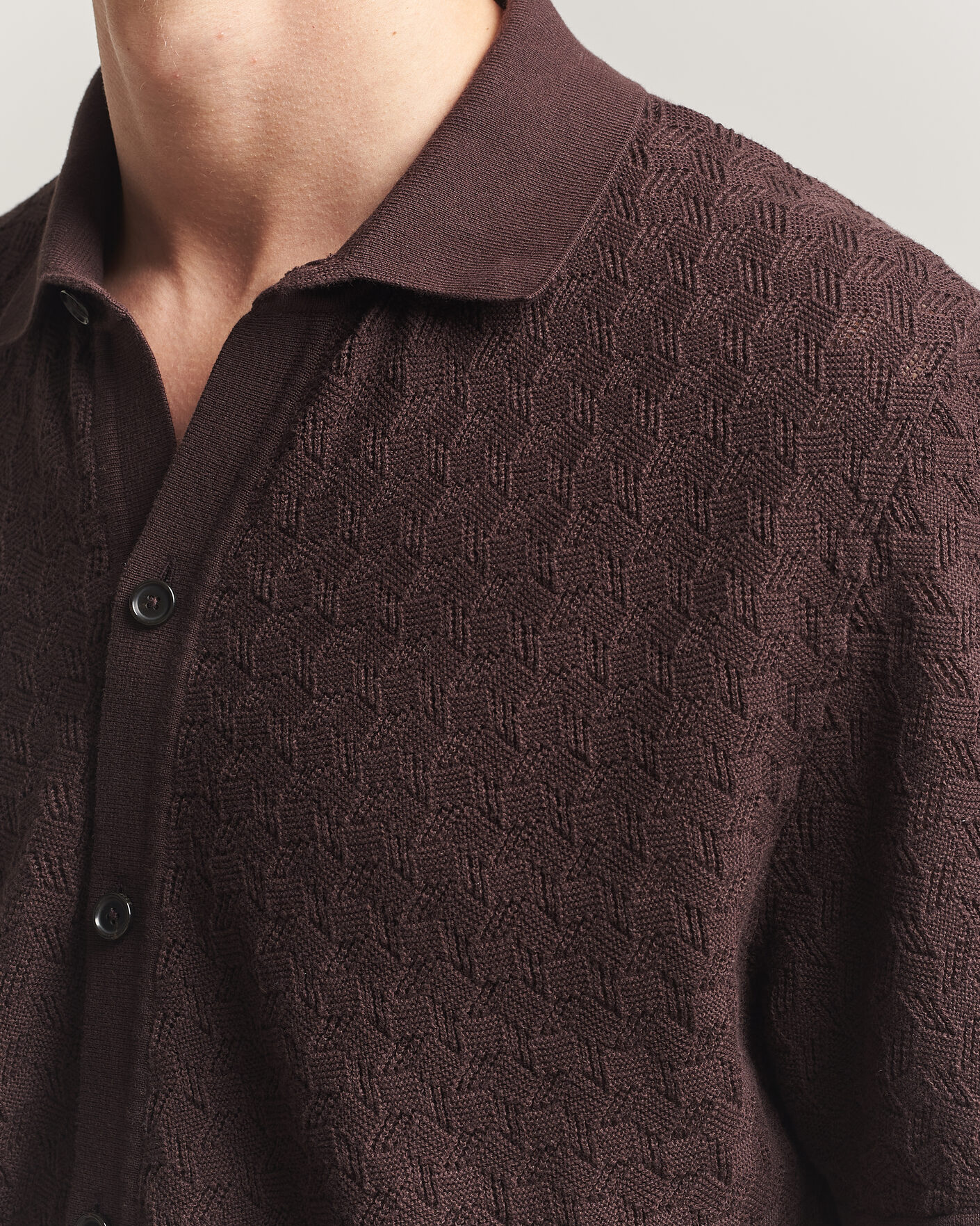 Mies | Kauluspaidat | BOSS BLACK | Nappo Knitted Short Sleeve Shirt Dark Brown