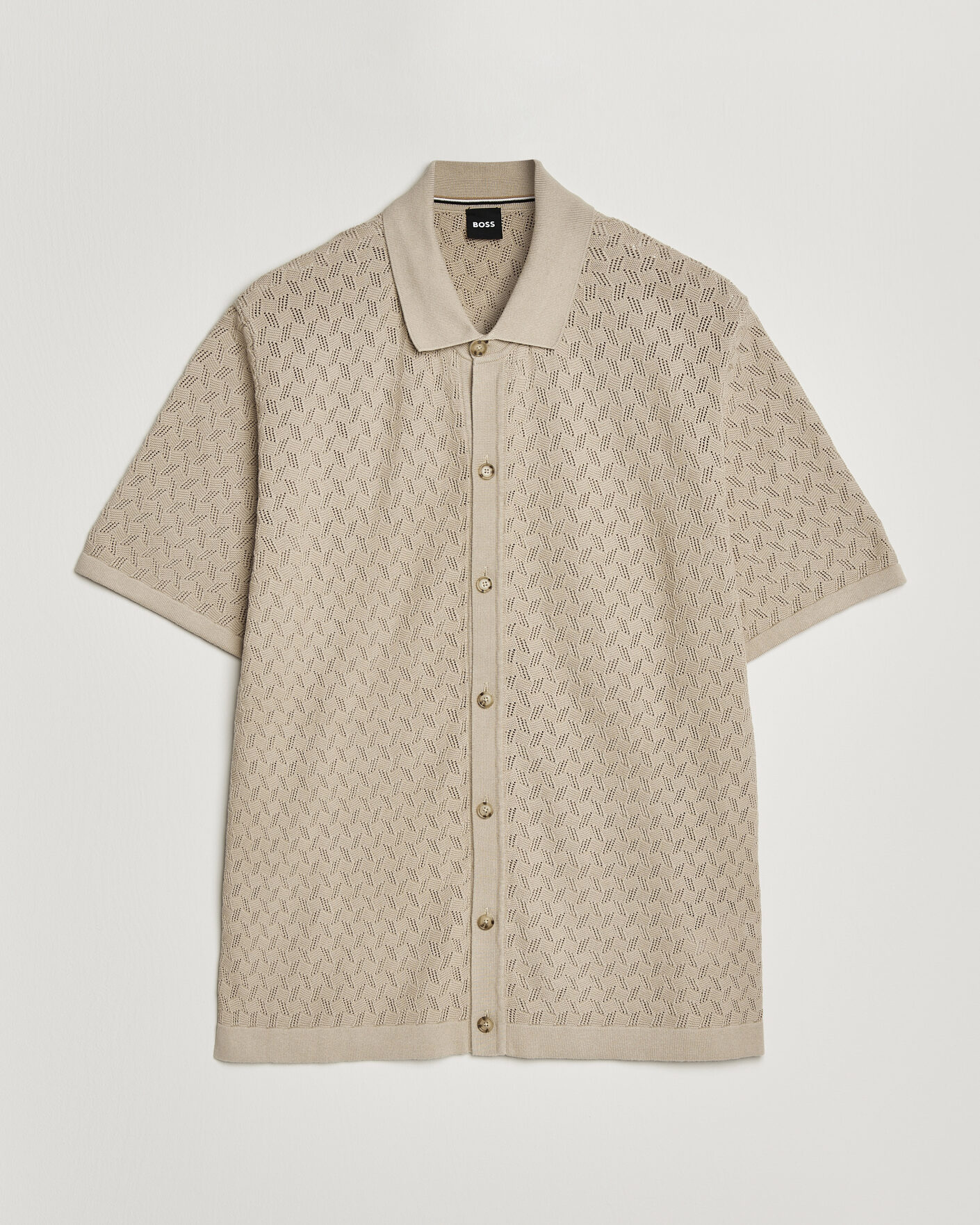 Mies | Kauluspaidat | BOSS BLACK | Nappo Knitted Short Sleeve Shirt Open Beige