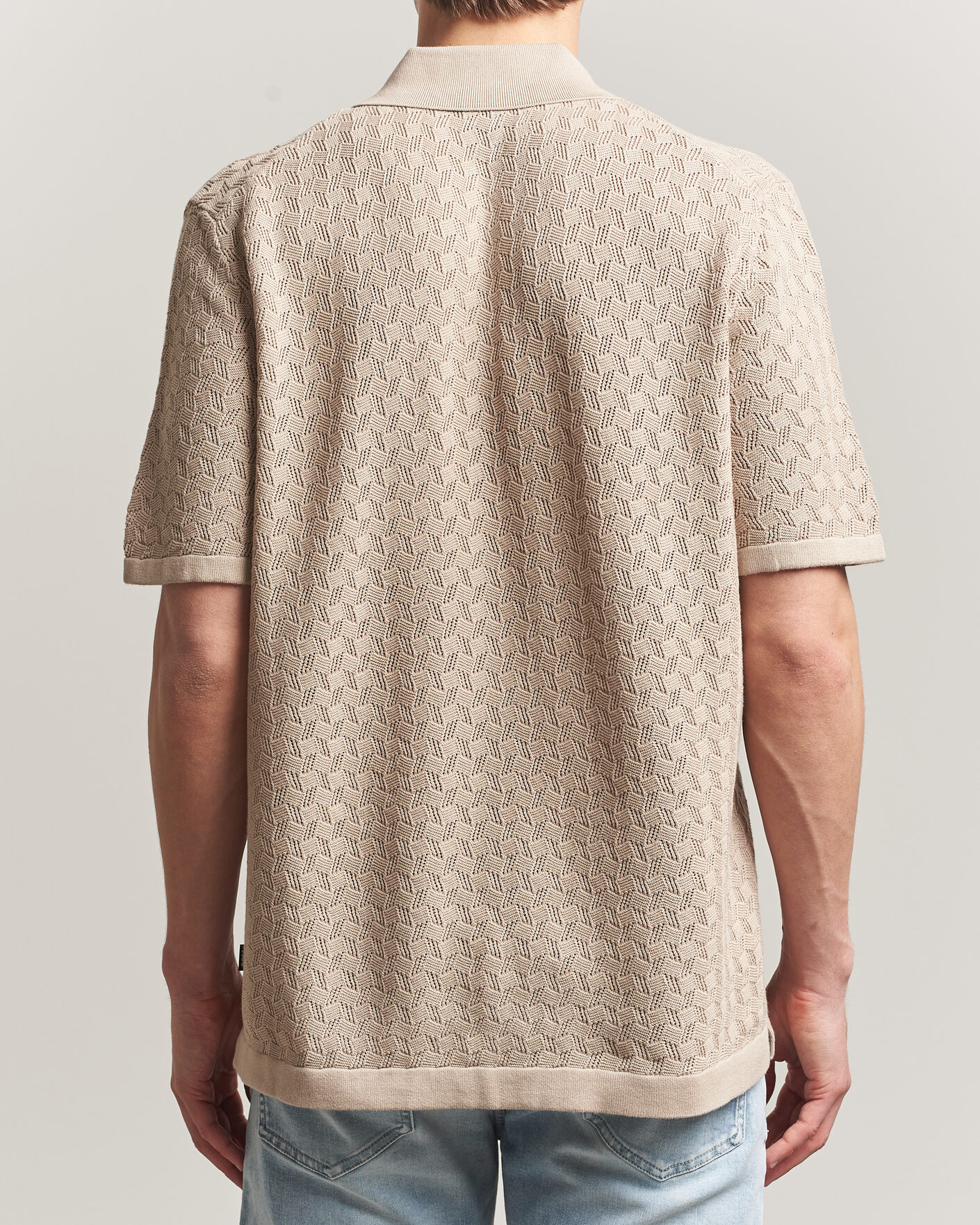 Mies | Kauluspaidat | BOSS BLACK | Nappo Knitted Short Sleeve Shirt Open Beige