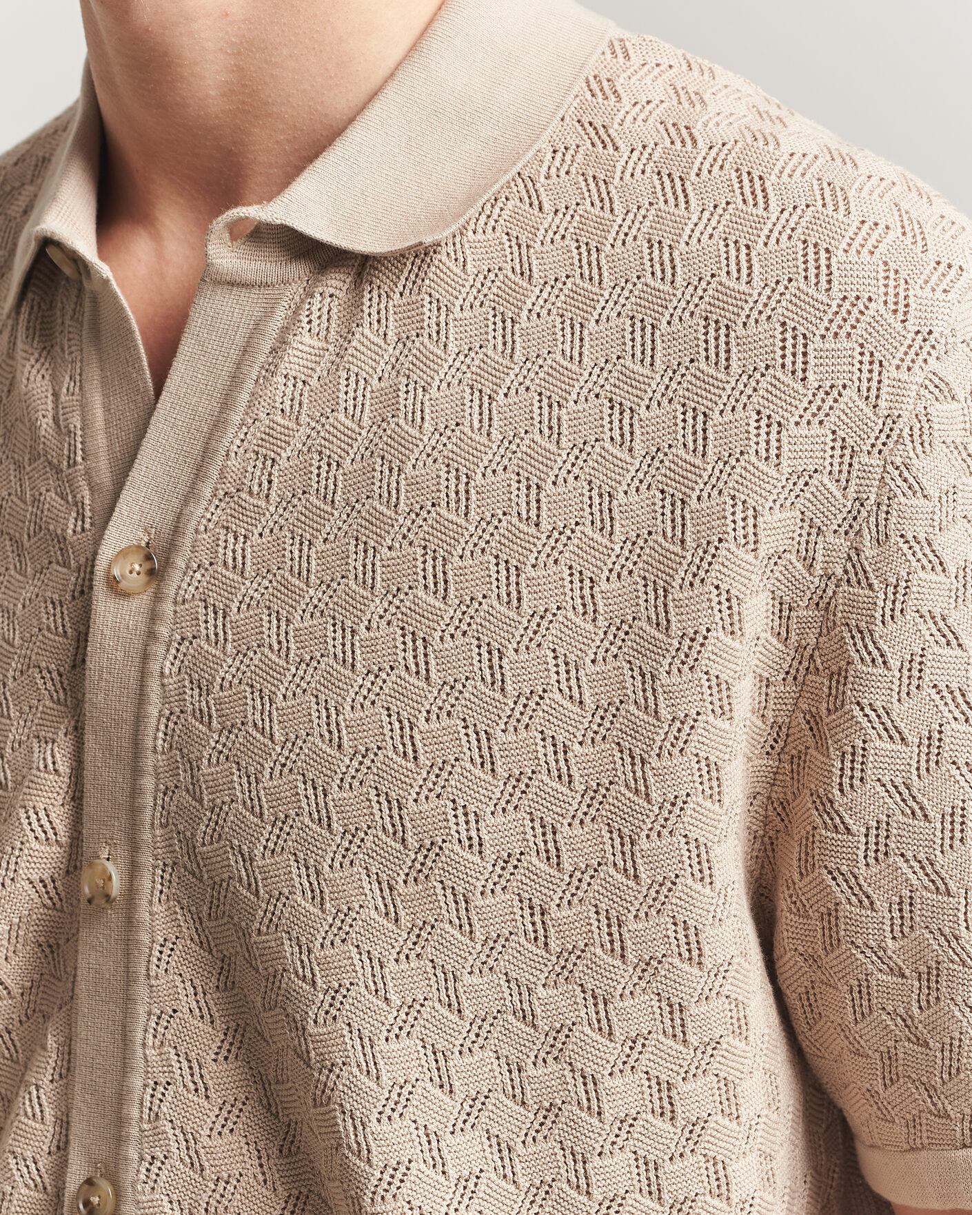 Mies | Kauluspaidat | BOSS BLACK | Nappo Knitted Short Sleeve Shirt Open Beige