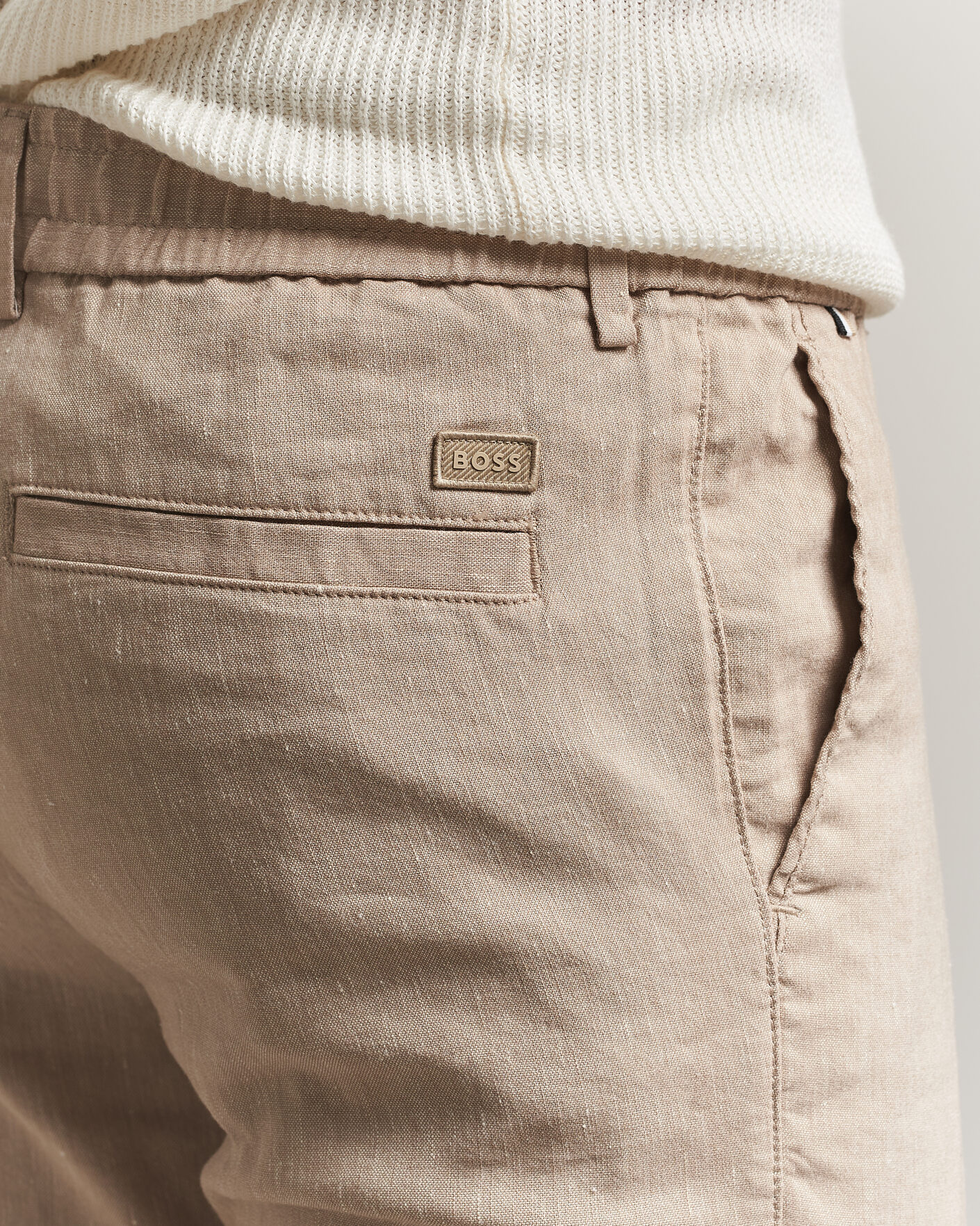 Mies | Housut | BOSS BLACK | Kane Linen Drawstring Trousers Open Beige