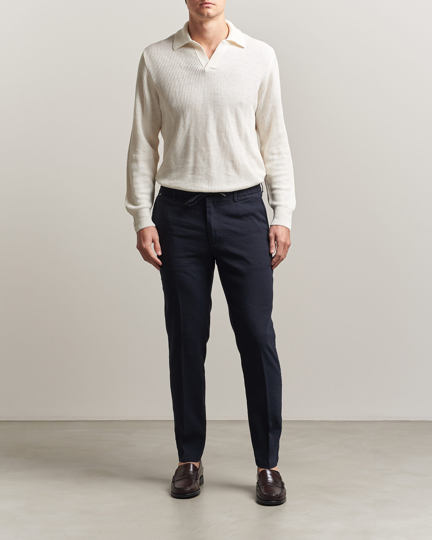 Mies | Housut | BOSS BLACK | Kane Linen Drawstring Trousers Dark Blue