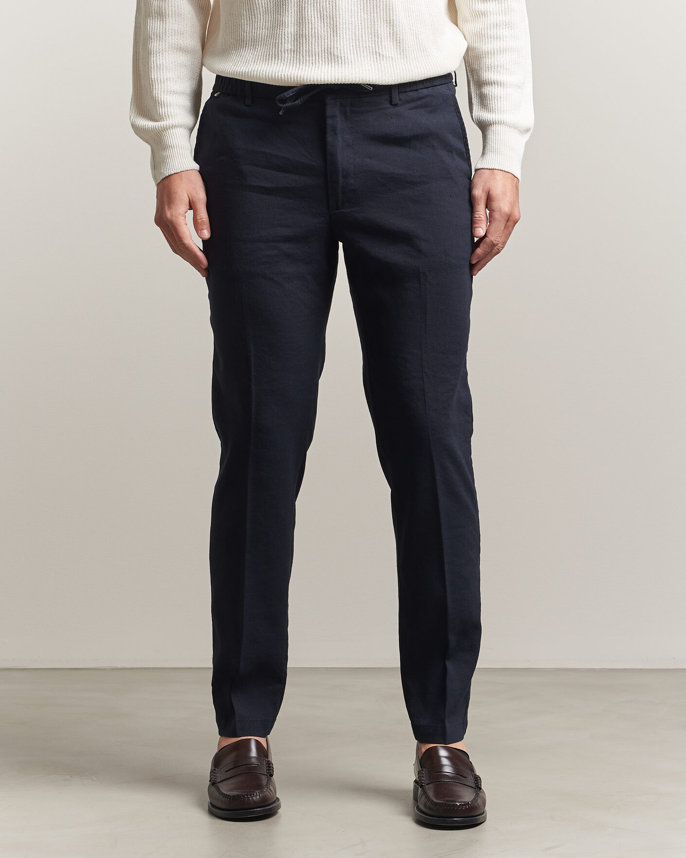 Mies | Housut | BOSS BLACK | Kane Linen Drawstring Trousers Dark Blue