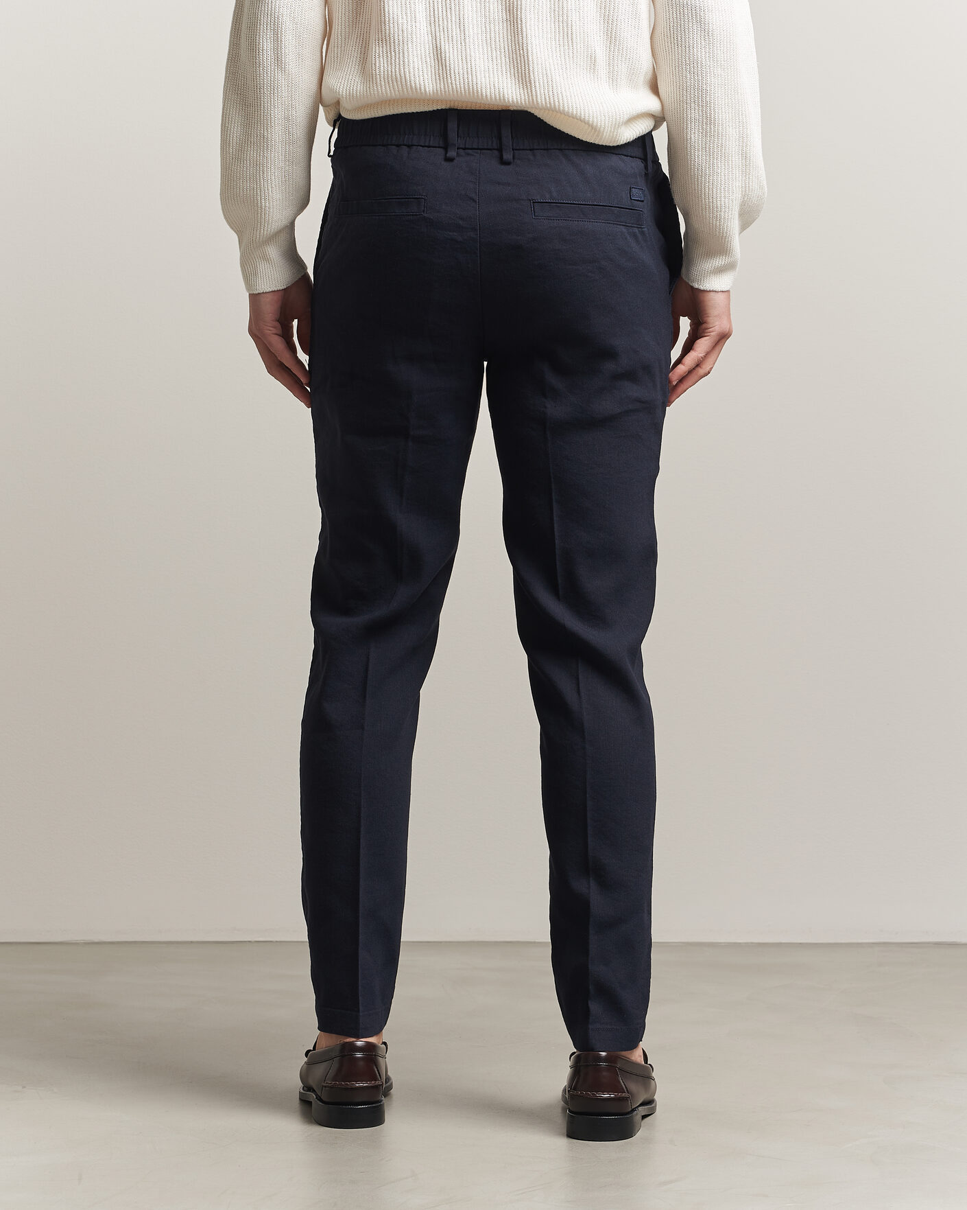 Mies | Housut | BOSS BLACK | Kane Linen Drawstring Trousers Dark Blue