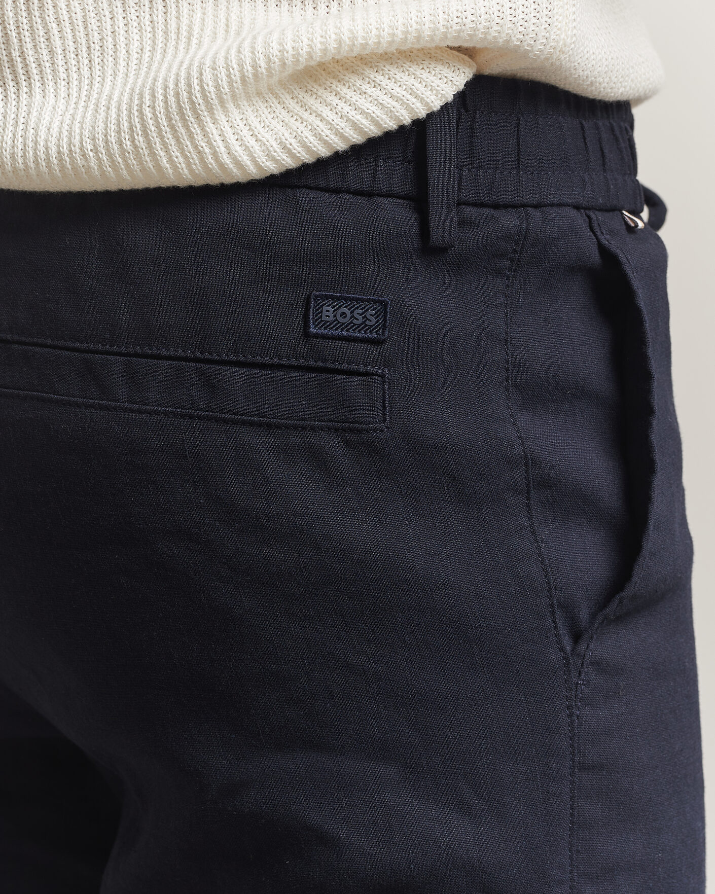Mies | Housut | BOSS BLACK | Kane Linen Drawstring Trousers Dark Blue