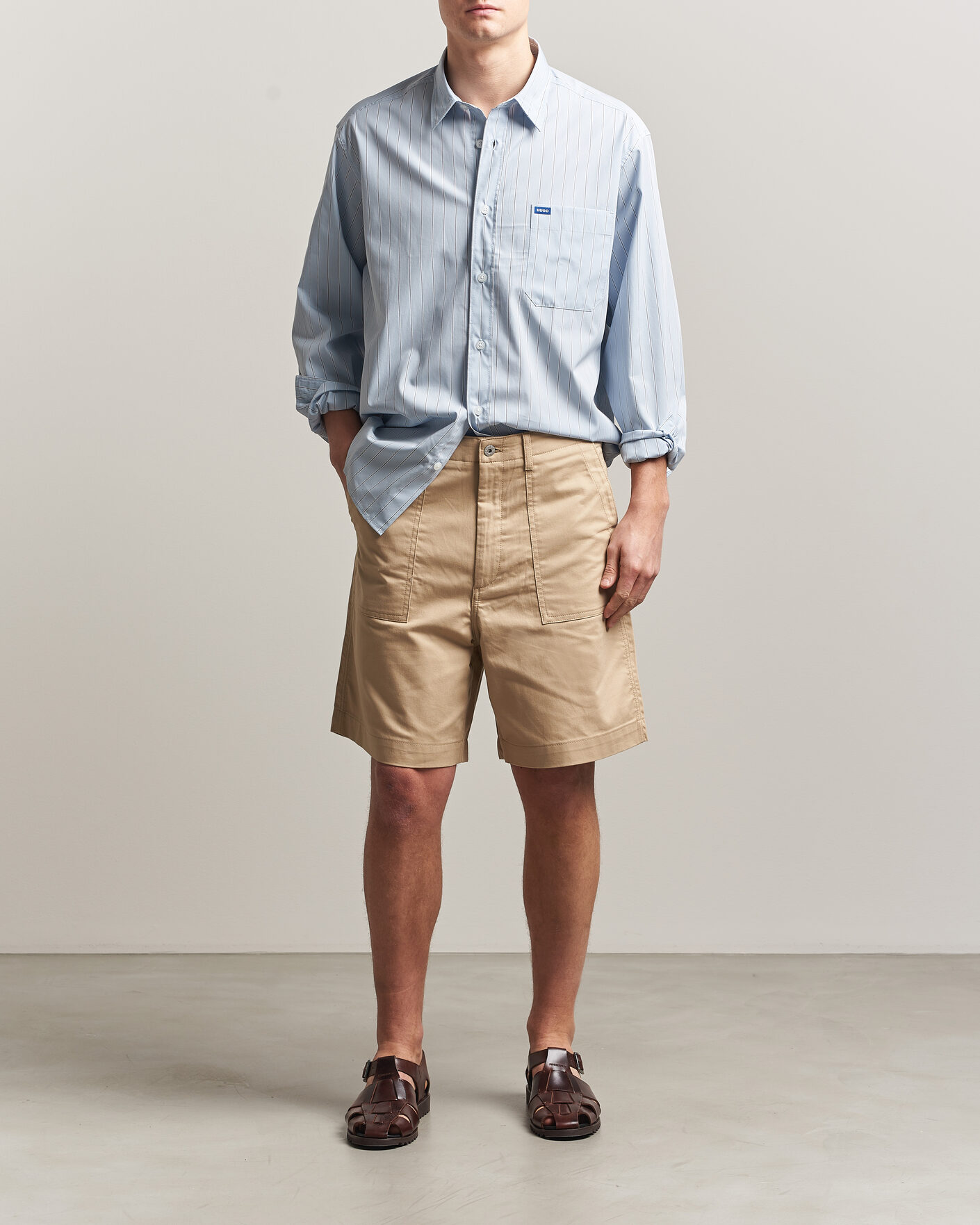 Mies | Kauluspaidat | HUGO | Ebalto Striped Cotton Shirt Open Blue