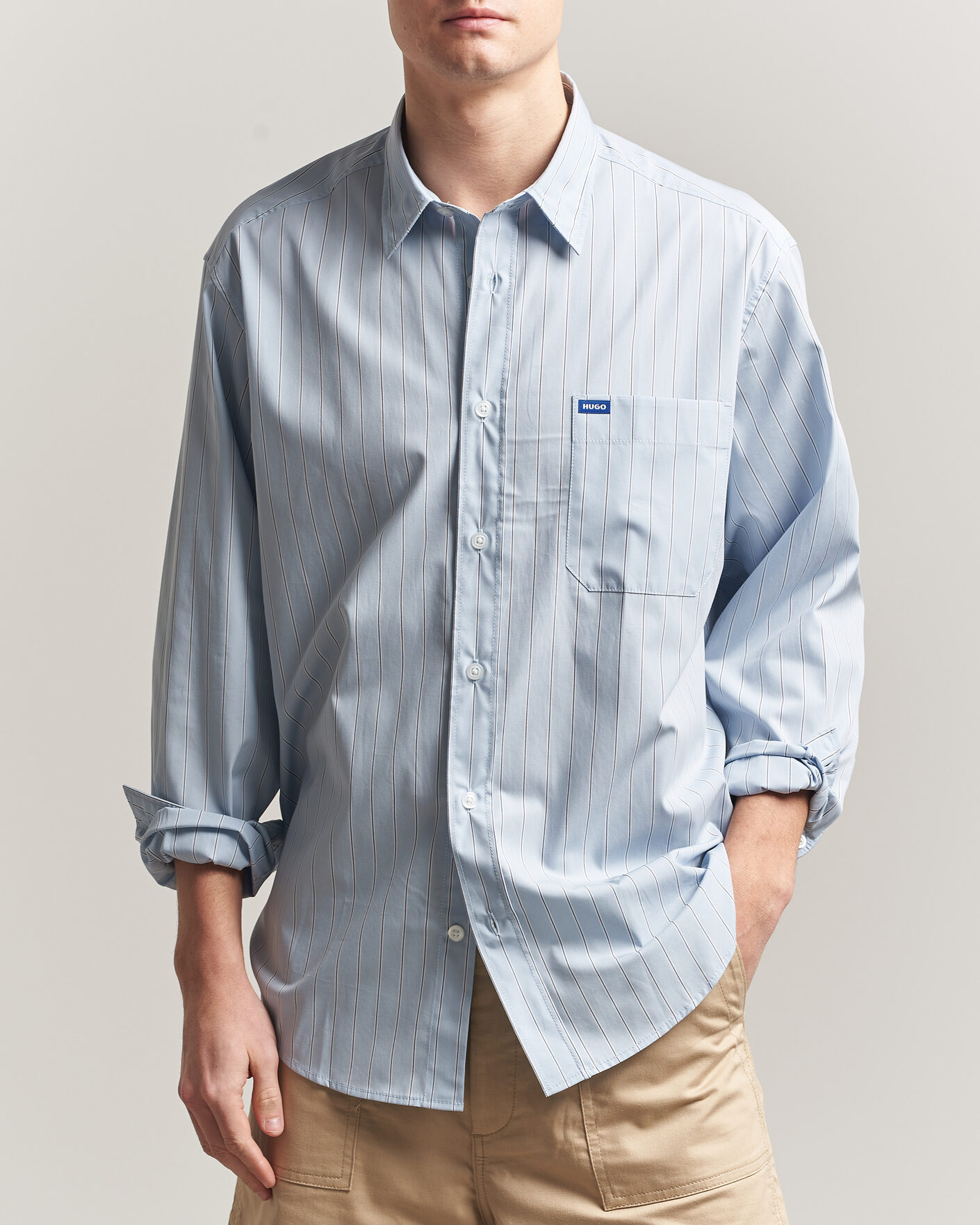 Mies | Kauluspaidat | HUGO | Ebalto Striped Cotton Shirt Open Blue