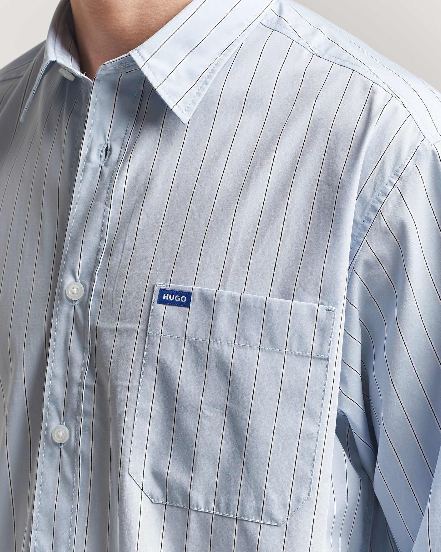 Mies | Kauluspaidat | HUGO | Ebalto Striped Cotton Shirt Open Blue