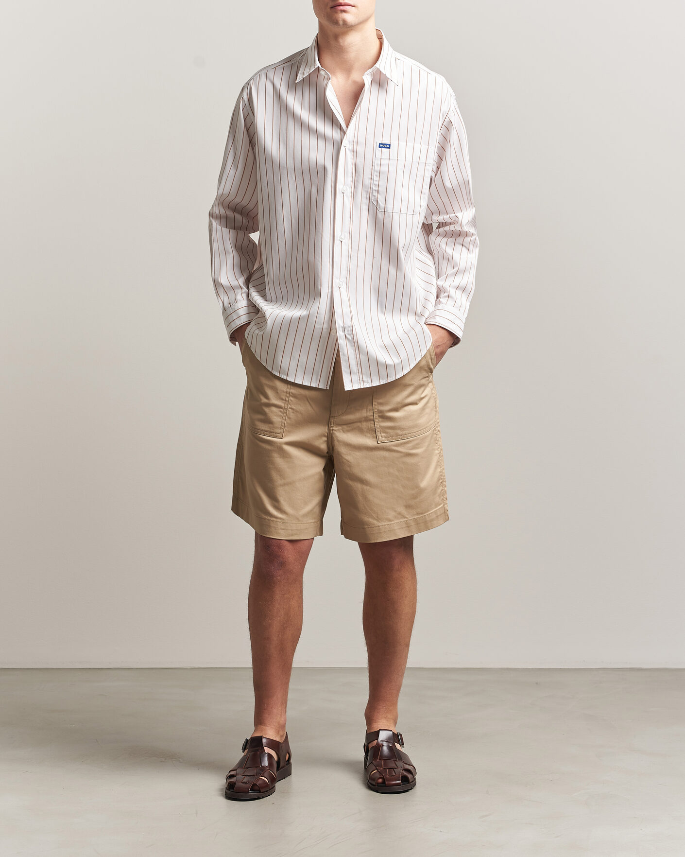 Mies | Kauluspaidat | HUGO | Ebalto Striped Cotton Shirt Light Orange