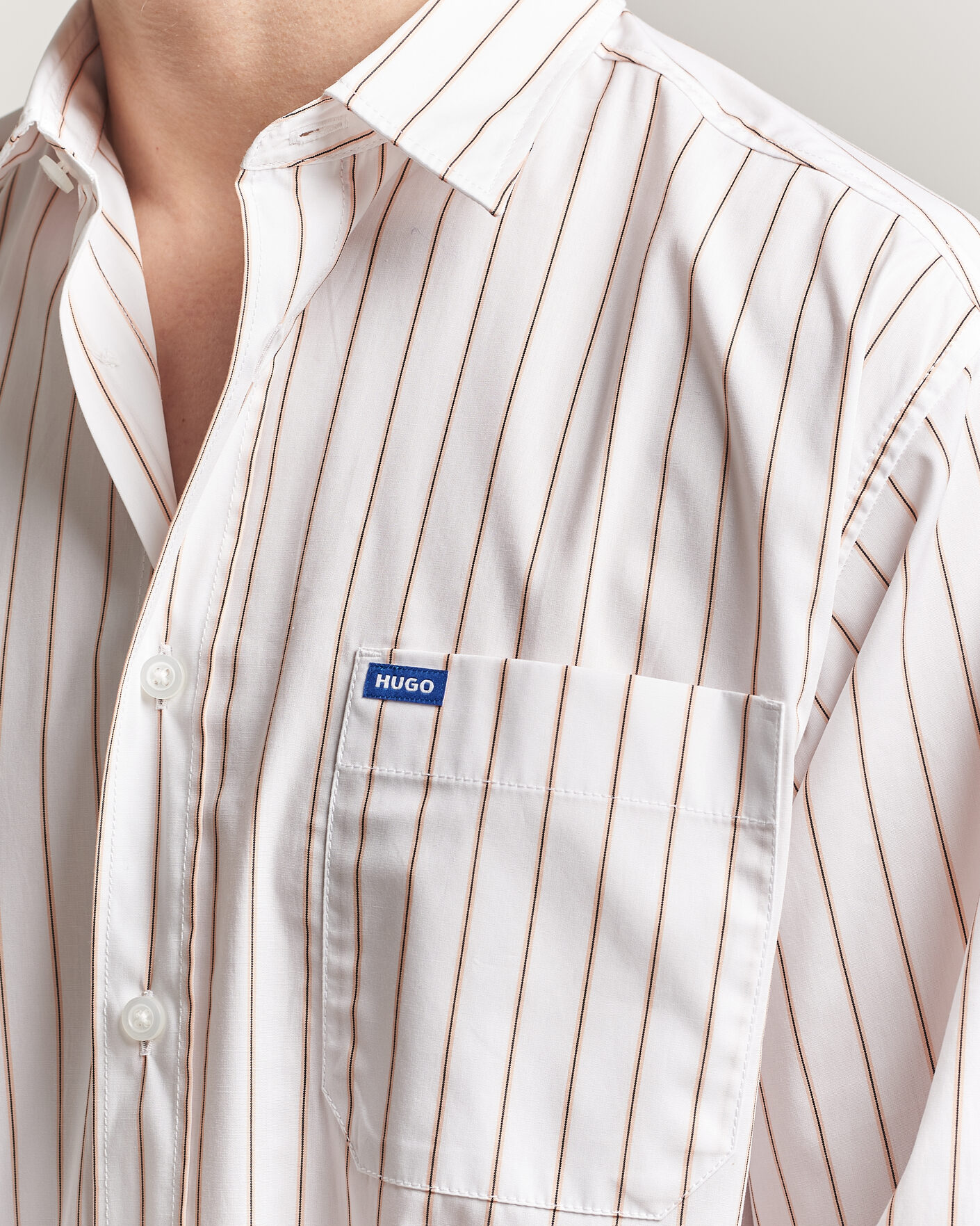 Mies | Kauluspaidat | HUGO | Ebalto Striped Cotton Shirt Light Orange