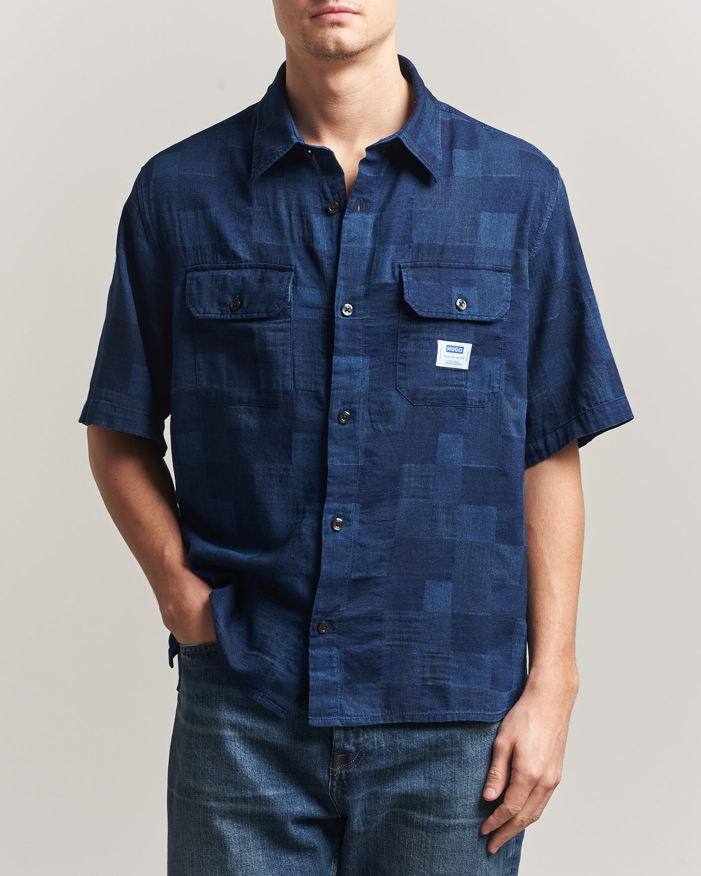 Mies | Kauluspaidat | HUGO | Ekyno Workwear Short Sleeve Shirt Dark Blue