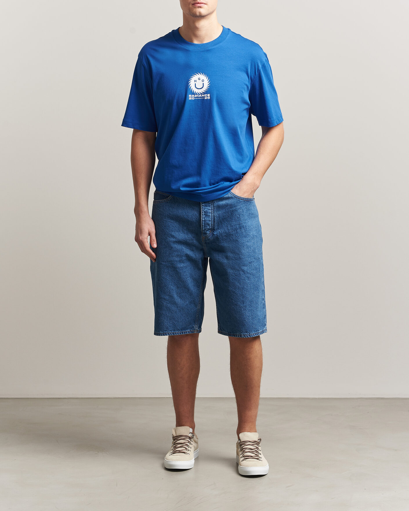 Mies | T-paidat | HUGO | Nunarix Printed Crew Neck T-Shirt Open Blue