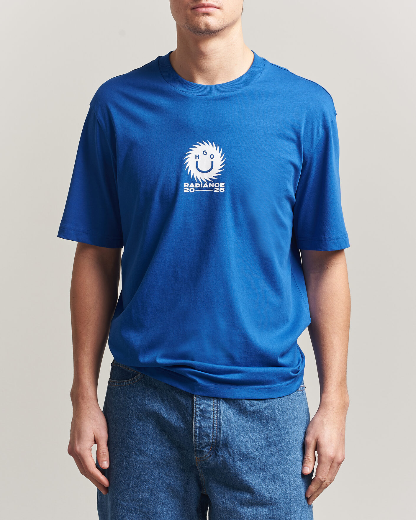 Mies | T-paidat | HUGO | Nunarix Printed Crew Neck T-Shirt Open Blue