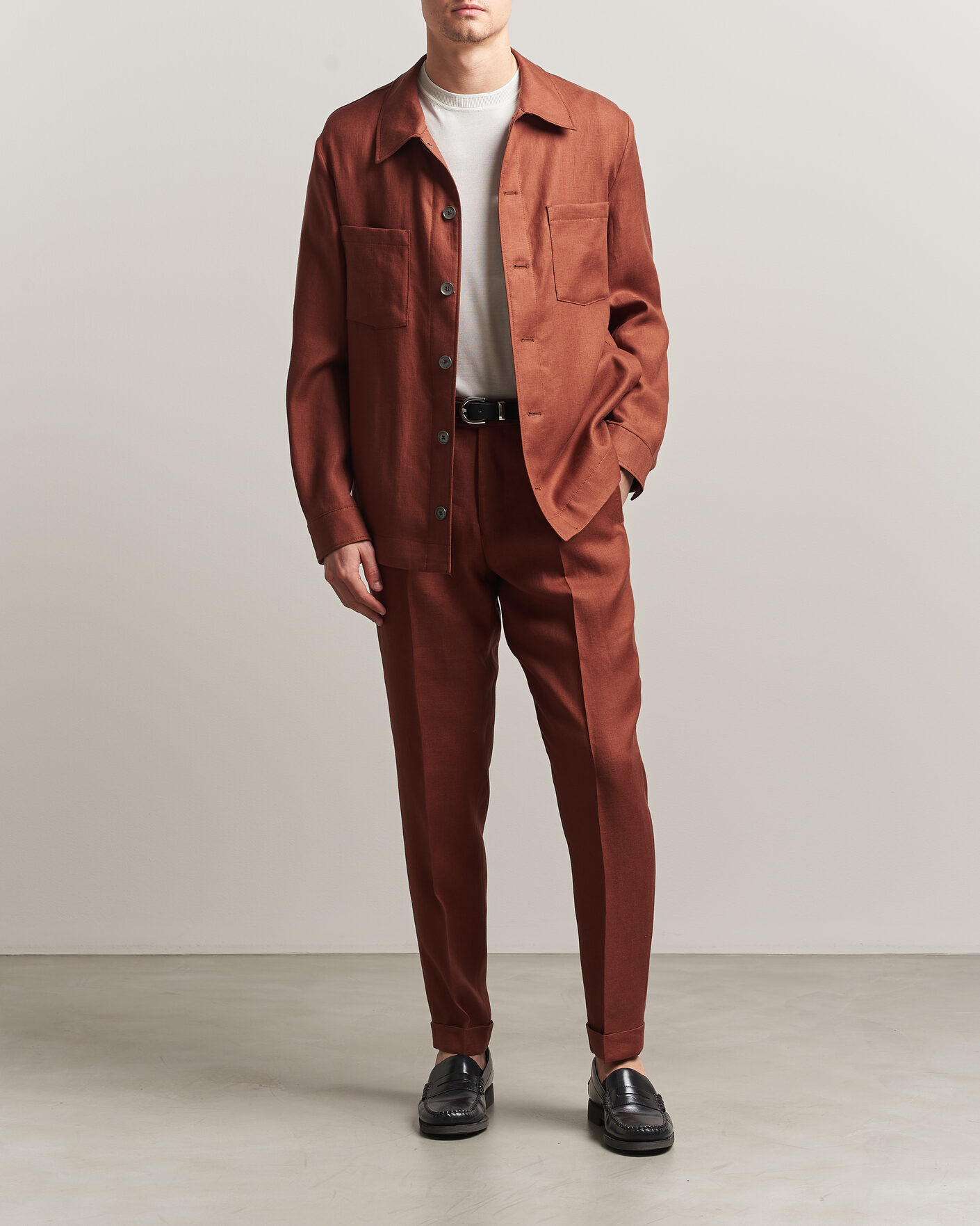 Mies | Kauluspaidat | BOSS CAMEL | Corvin Linen Overshirt Medium Brown