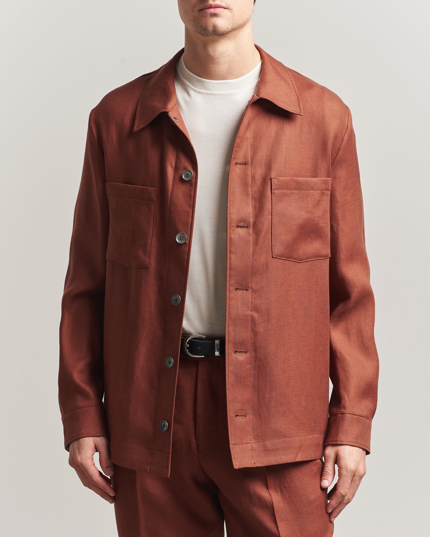 Mies | Kauluspaidat | BOSS CAMEL | Corvin Linen Overshirt Medium Brown
