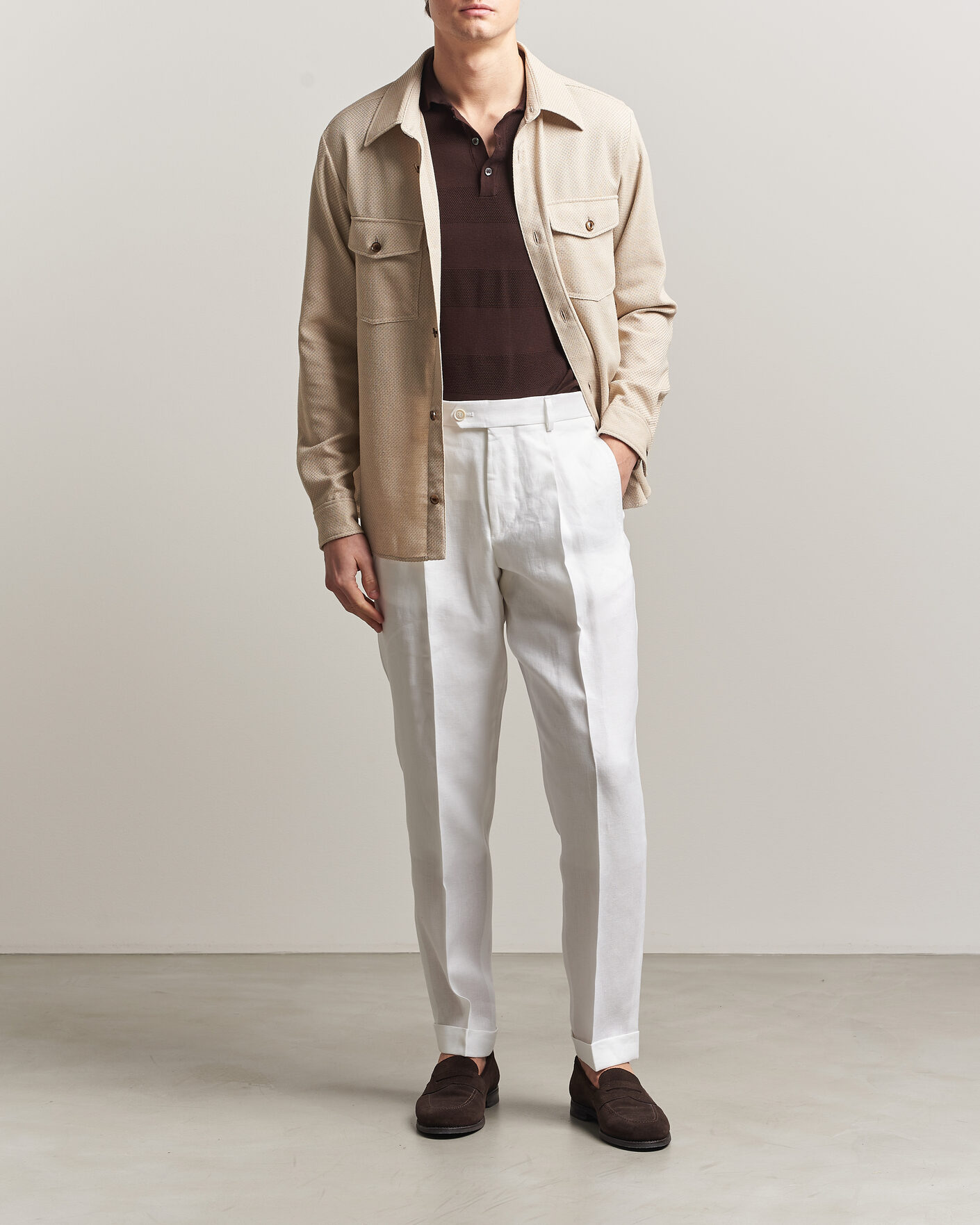 Mies | Housut | BOSS CAMEL | Peet Linen Pleated Trousers White