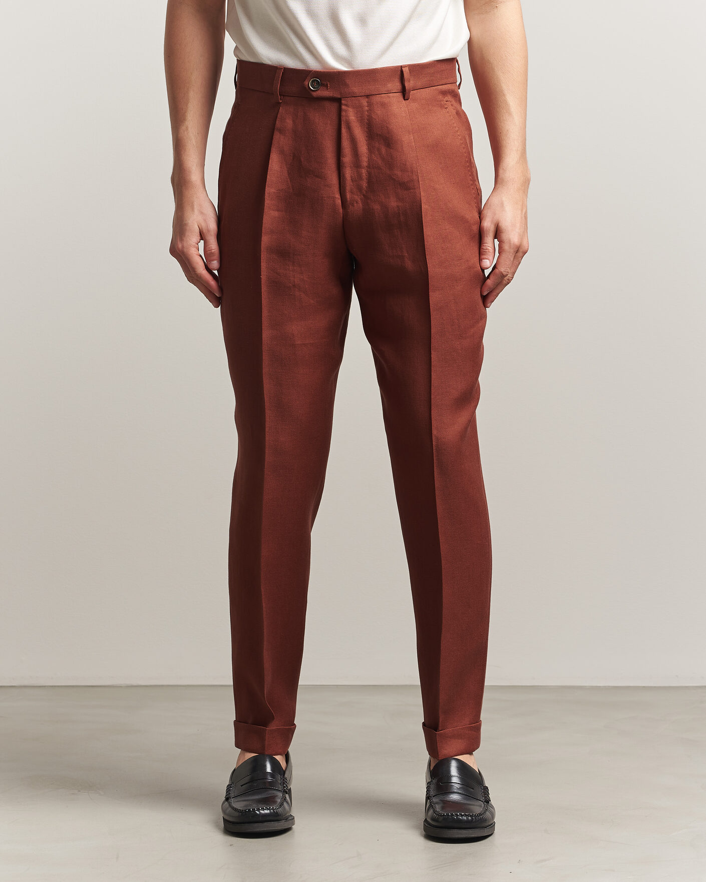 Mies | Housut | BOSS CAMEL | Peet Linen Pleated Trousers Rust