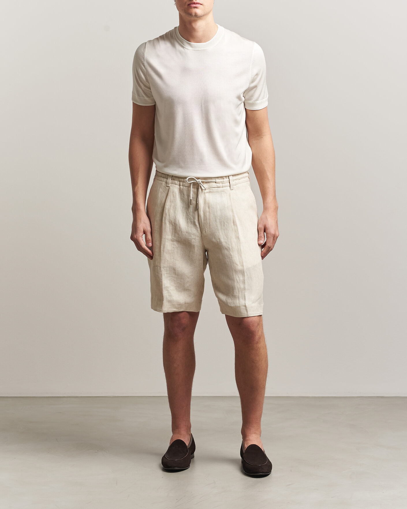 Mies | Shortsit | BOSS CAMEL | Peet Linen Drawstring Shorts Open White